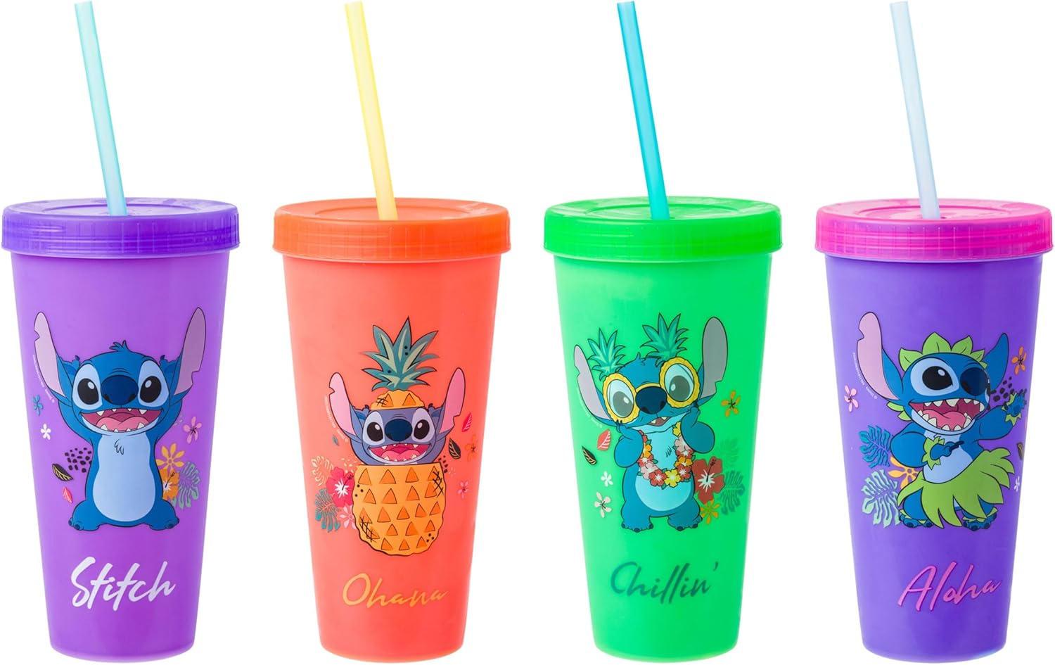 Silver Buffalo Care Bears Hearts Rainbow Swirl Straw 4 Pack Color Change Plastic Tumbler, 24 Ounces