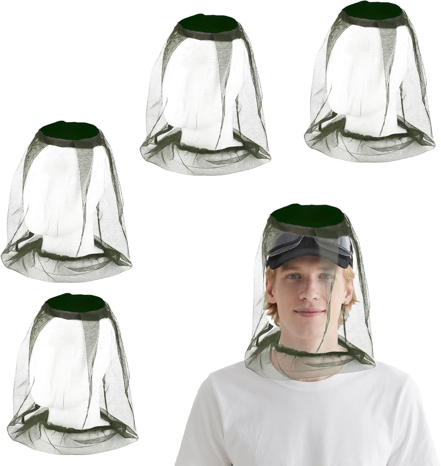 4 Pcs Head Net Mesh Face Neck Protection, Ultra Large & Long, Extra Fine Holes for Camping, Hiking, Fishing, Lightweight & Breathable Head Net Design, Fits All Hats for Men & Women image number 6