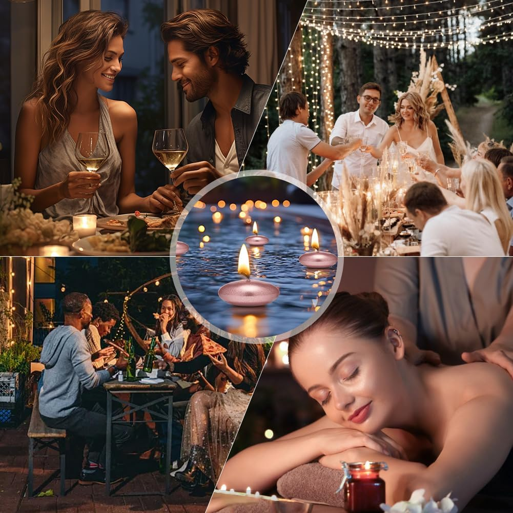 Pack of 20 Floating Candles Metal Candles Rose Gold Unscented Floating Candles Metallic 37 Mm Decorative Floating Candles for Wedding Pool Parties Spa Bathtubs Valentine'S Day Christmas Decoration image number 1