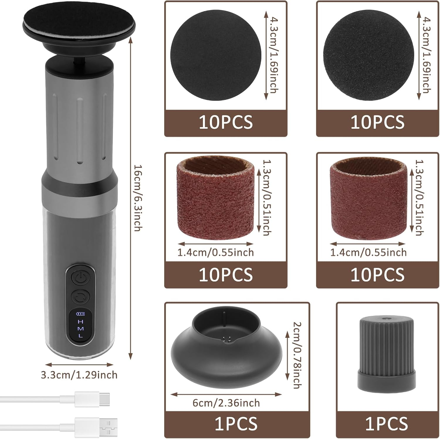 Electric Feet Callus Removers, Portable Electronic Foot File Pedicure Tools, Adjustable Speed LED Display Electric Callus Remover Kit, Professional Pedi Feet Care Perfect for Hard Cracked Dry Skin image number 5