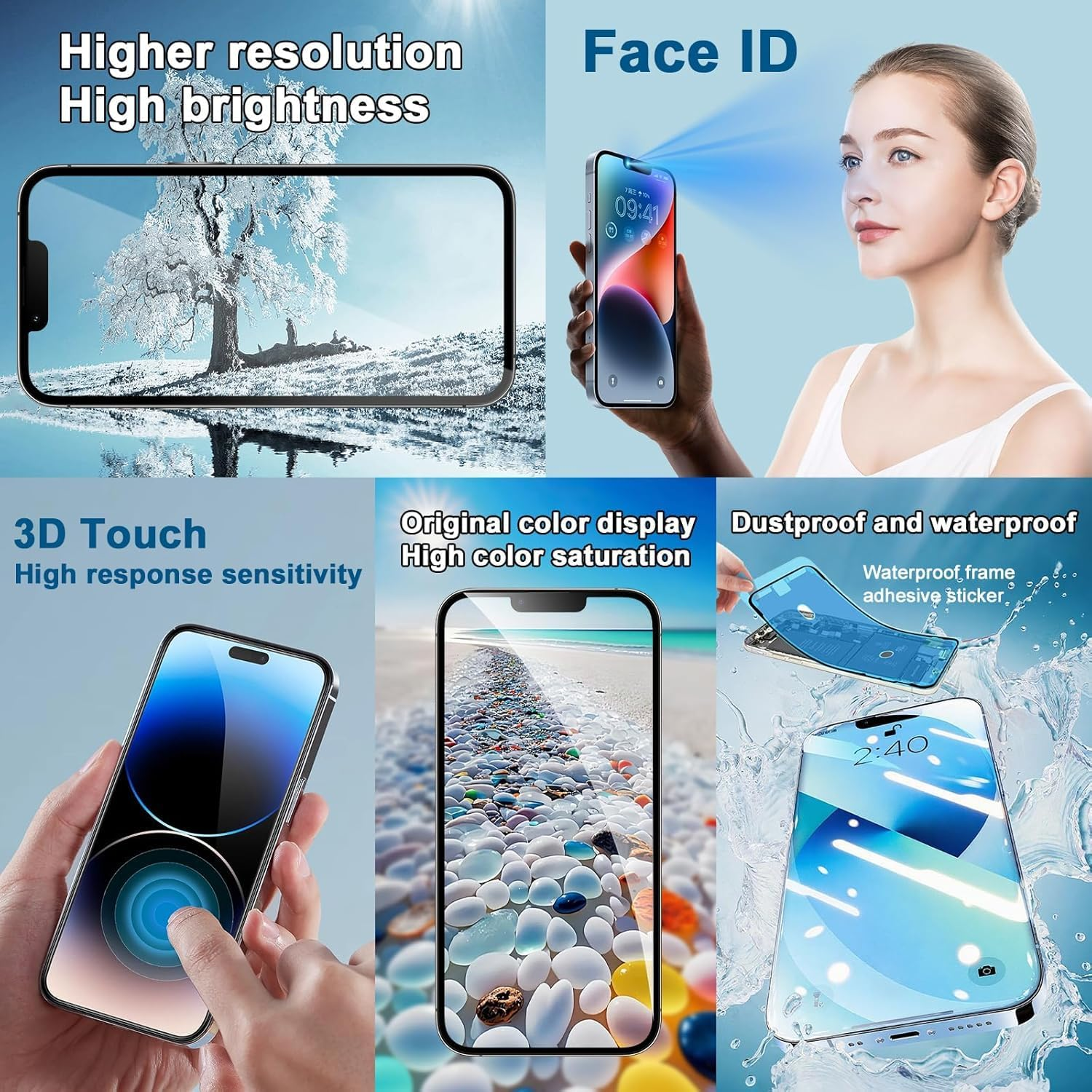 For Iphone 14 Screen Replacement,Wholesale Full HD 6.1 Inch COF LCD Display 3D Touch Digitizer Assembly with Waterproof Adhesive,For (Models A2649，A2881，A2884，A2883，A28820) No Repair Part Tools image number 6