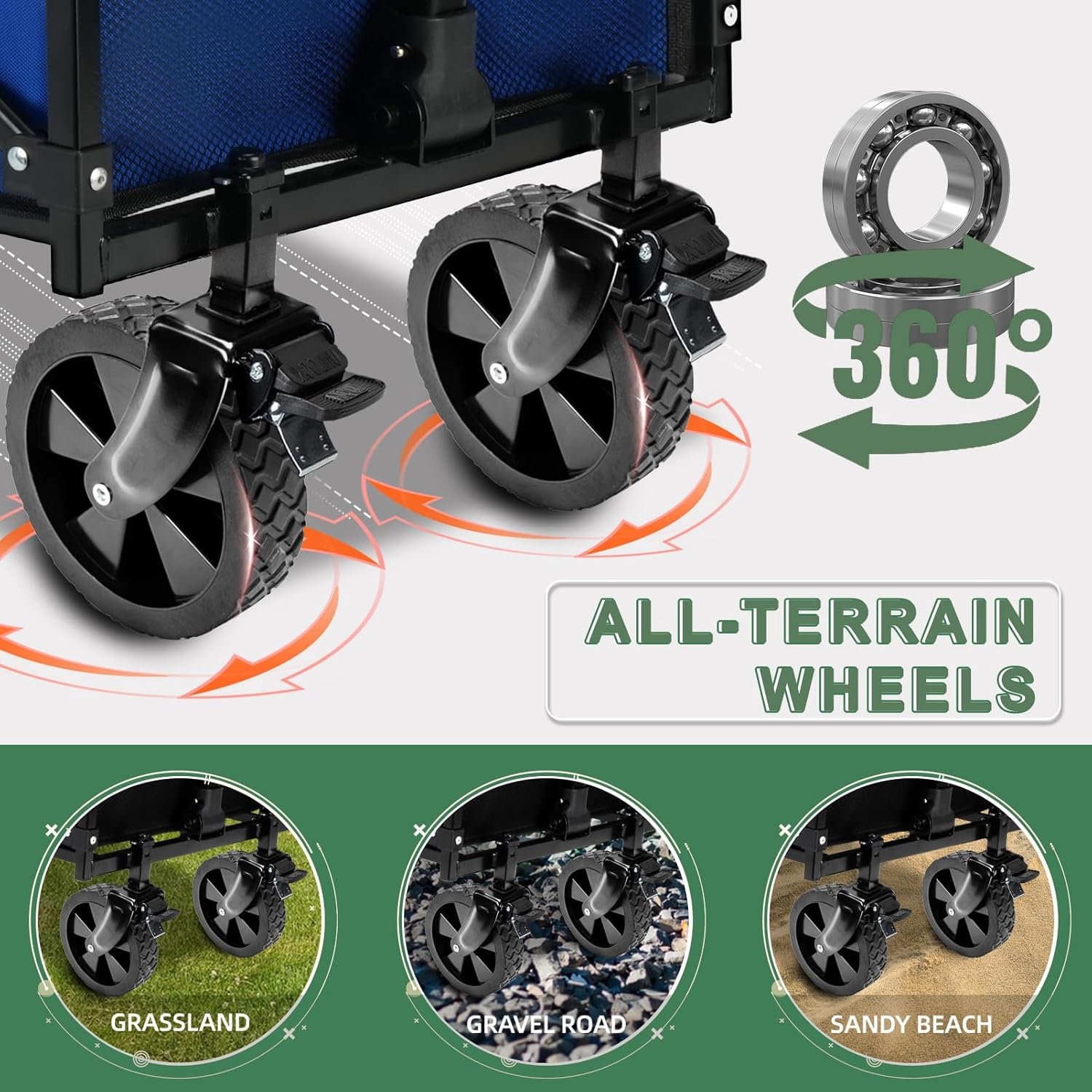 Collapsible Folding Wagon Cart with Tailgate - 300Lbs Heavy Duty Foldable Utility Wagon and Brake Wheels - 100L Lightweight Grocery Wagons for Shopping Camping Sports Garden, Blue image number 2