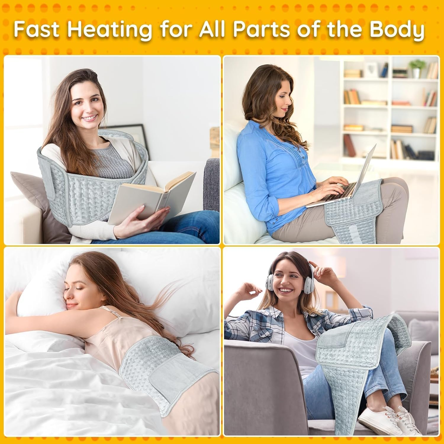 Heating Pad for Back Pain Relief Period Cramp, Koreal 30Cm X 60Cm Heated Pad with 60Cm Waist Belt, 10 Heat Levels 4 Time Setting Auto Shut Off, Electric Heating Pad for Shoulders Pain Relief, Grey image number 1