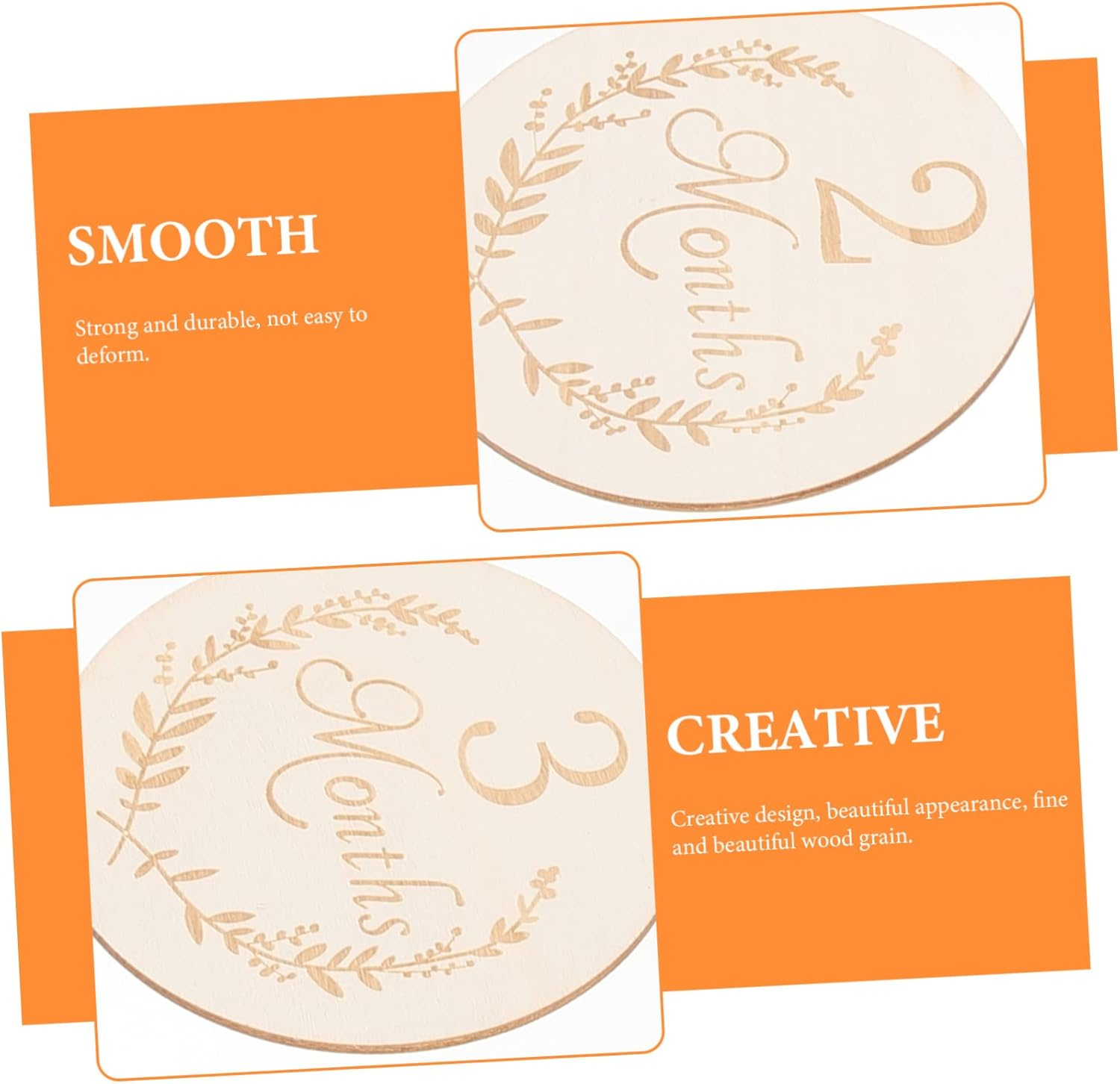 WEKAMOS 13Pcs 100Mm Wooden Slices Infant Growth Cards Baby Monthly Milestone Photography Props Natural Poplar Wood Party Supplies image number 3