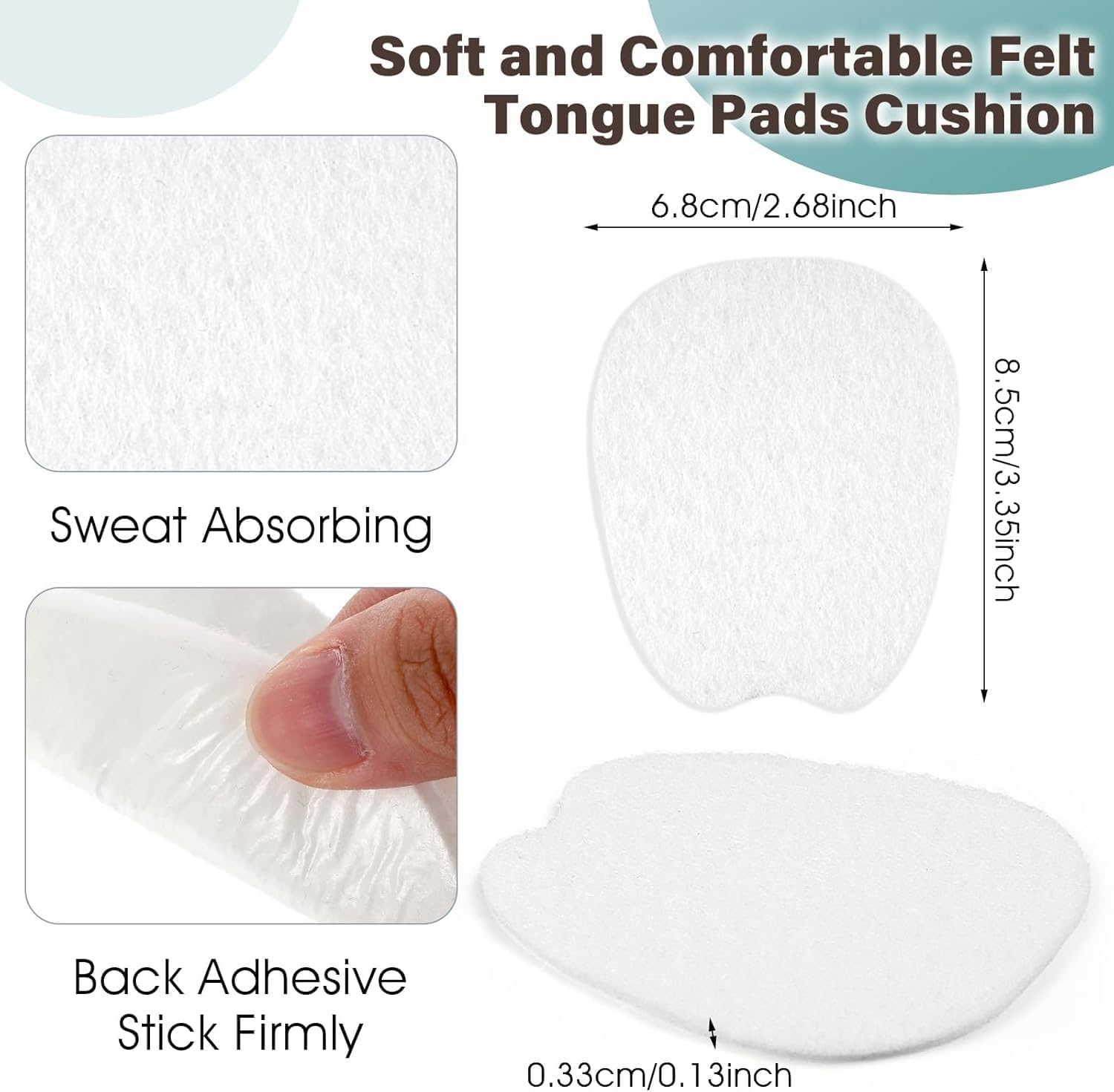 Premium Felt Tongue Pads Cushion for Shoes - Extra Soft Self-Adhesive Cushion, Non Slip Tongue Cushions Inserts for Loose Shoes, Prevent Rubbing & Blisters for Men and Women (Large, White)​​10 Pairs image number 1