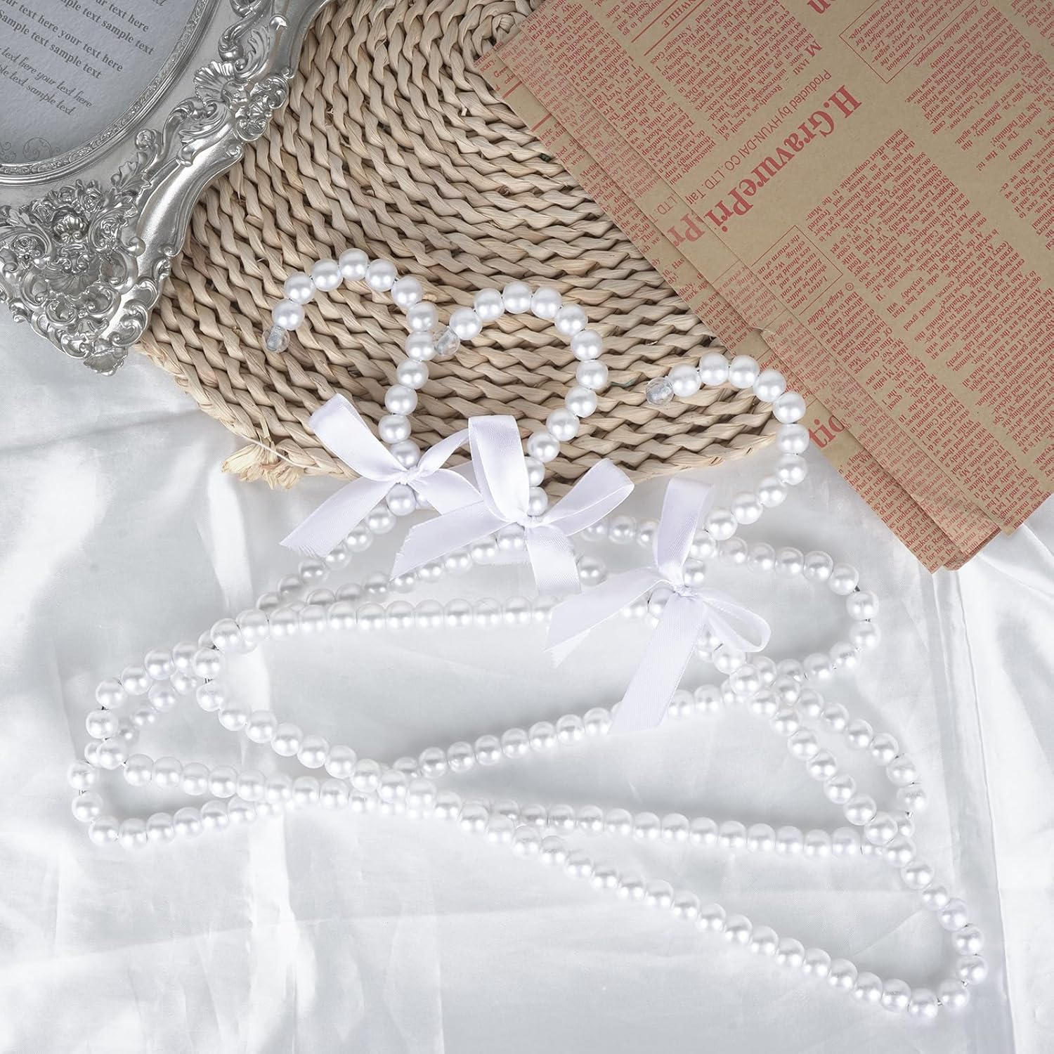 Adorila 10 Pack Pearl Hangers for Kids, Pearl Beads Clothes Hangers, Small Elegant Garment Clothes Hangers for Kids Children Pet Dog (30Cm, White) image number 3