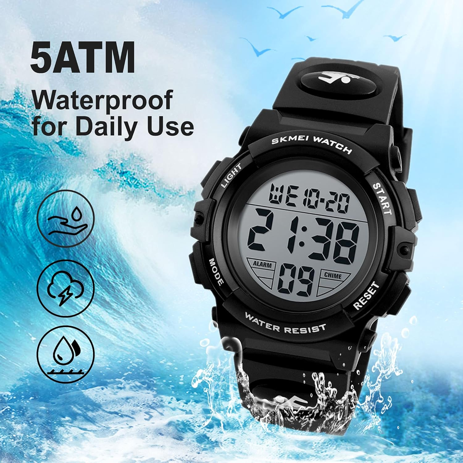Kids Digital Watch, Sports Outdoor 50M Waterproof Kid Watches for Boys with Alarm Stopwatch Electronic Analog Quartz Wrist Watches for Boy Girls Children Ages 11-15 - 02-Red image number 7