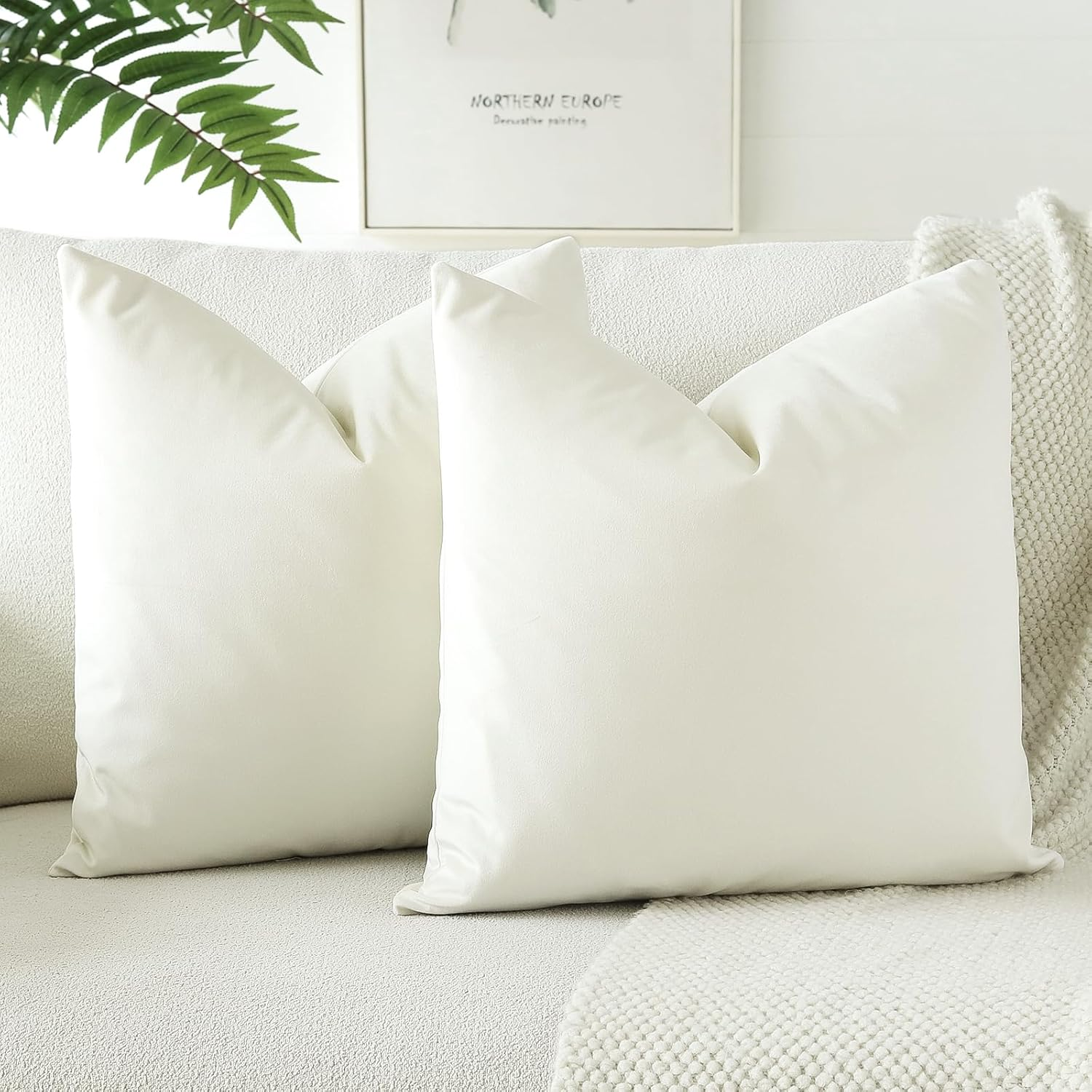 JOTOM Pack of 2 Velvet Soft Solid Cushion Covers 40X40 Cm 16X16 Inch Decorative Throw Pillow Square Case Home Decor Cases for Couch Sofa Living Room Bedroom (Cream White) (YLQXUK61) image number 2