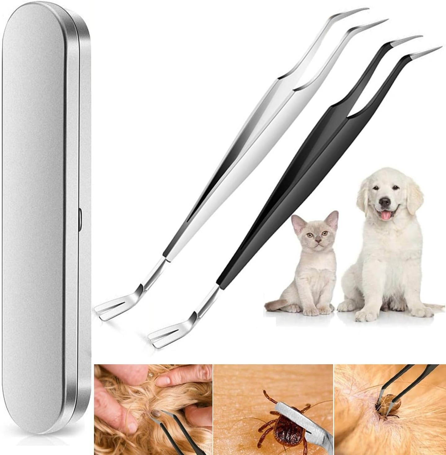 Mumoo Bear 2-In-1 Professional Tick Tweezers and Tick Hooks, 2 Pack Made of High-Quality Stainless Steel, Easy Tick Removal for People, Dogs, Cats (With Storage Box) image number 6