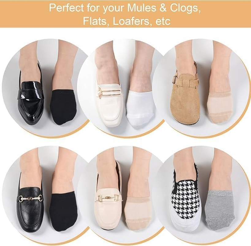 Half Socks for Women, Toe Socks Womens for Mules, Non Slip Silicone Toe Topper Covers No Show Invisible Non-Slip Liners for Clogs, Pump Shoes 4 Pairs