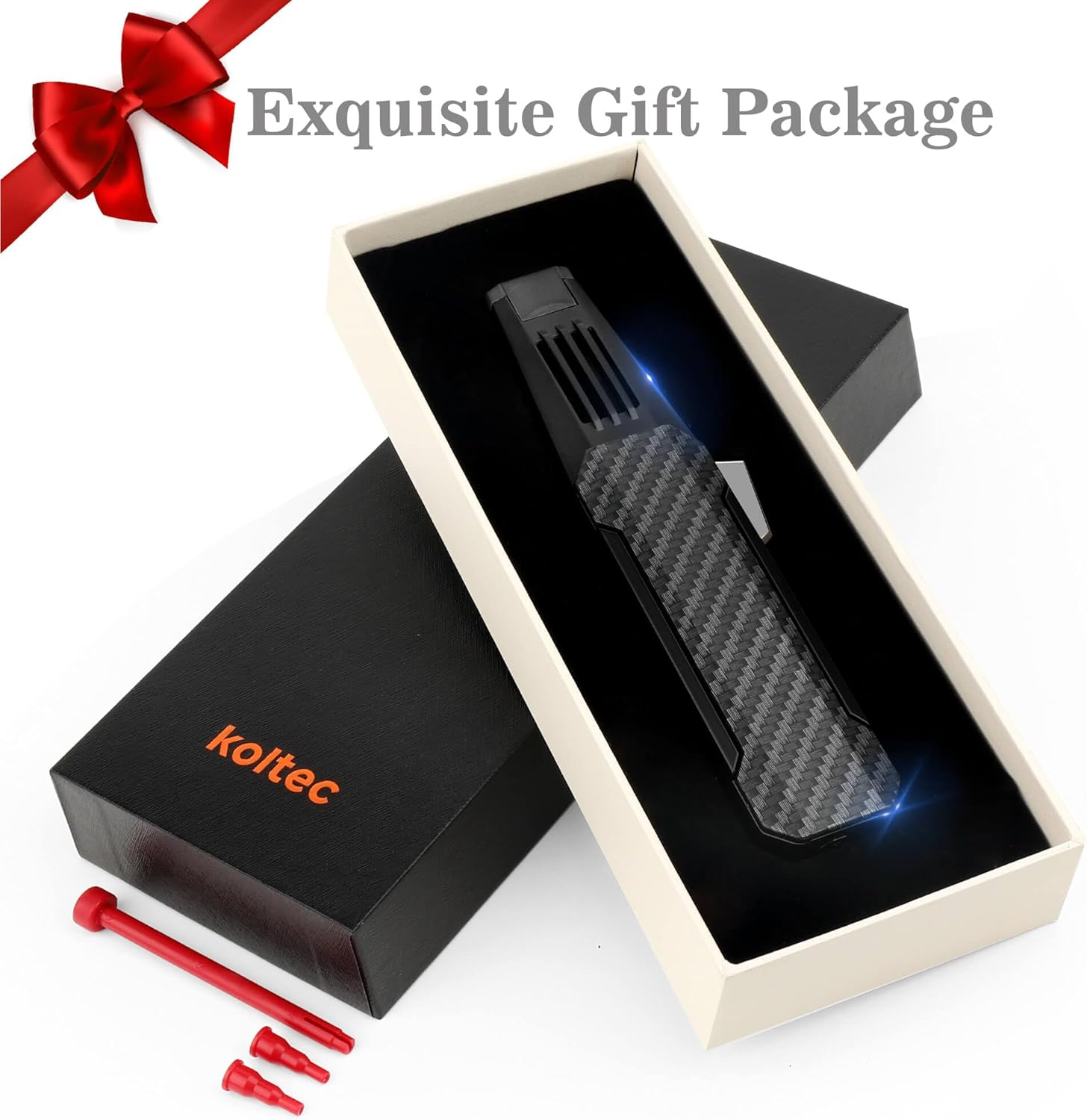 KOLTEC Butane Torch, Outdoor Windproof Cooking Torch Lighter, Refillable Adjustable Jet Flame Kitchen Butane Lighter with Safety and Fire Lock, Gift Box Package (Gas Not Included) (Black) image number 3