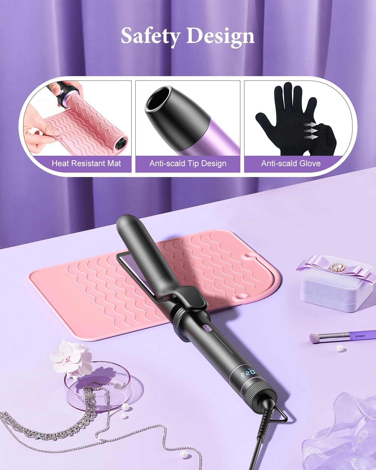 BESTOPE PRO Curling Iron, 5-In-1 Curling Iron Set with Straighteners, Thermal Brush, 3 Ceramic Curling Irons (9 Mm - 25 Mm) for Large Curls, 13 Temperatures, Hair Curler with Heat Resistant, Mat image number 2