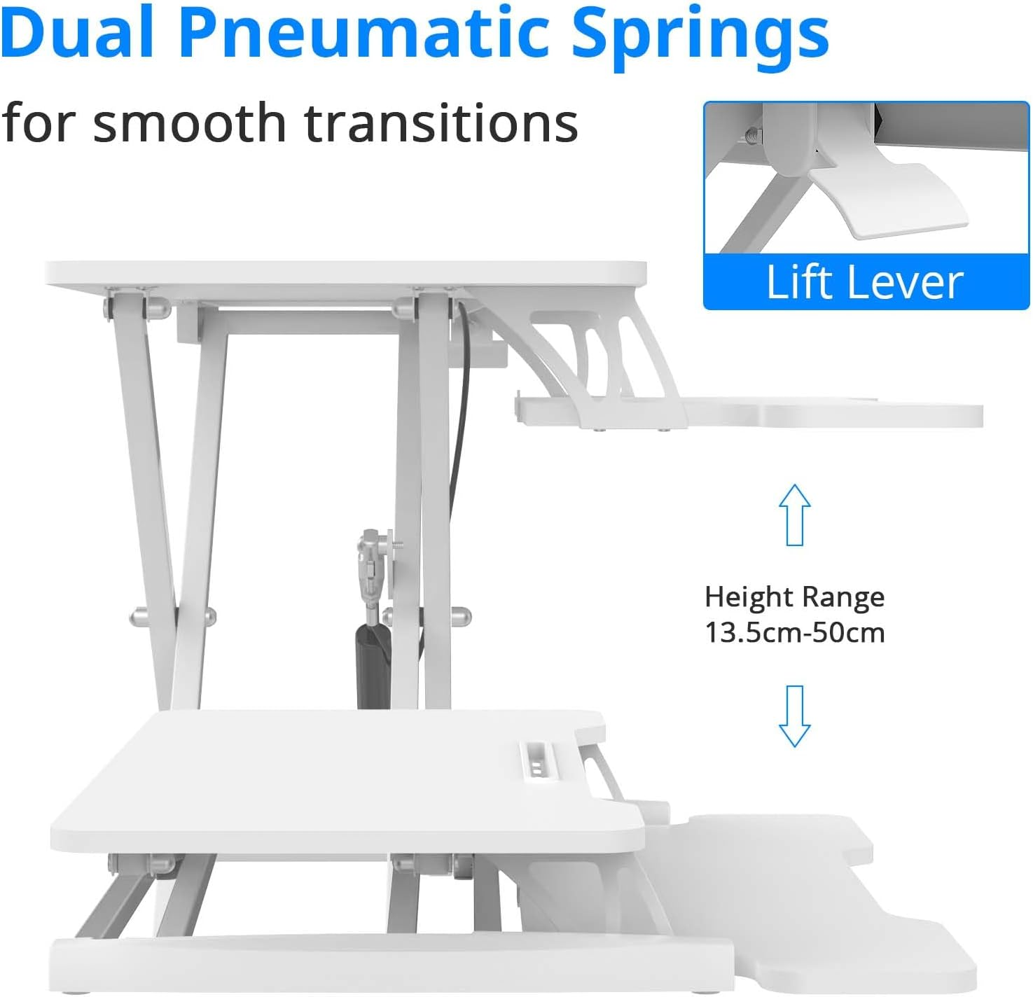 ADVWIN Height Adjustable Standing Desk Converter, Ergonomic Sit Stand Desk Riser with Keyboard Tray, Compact Elevating Stand up Desk Workstation, White 80Cm image number 5