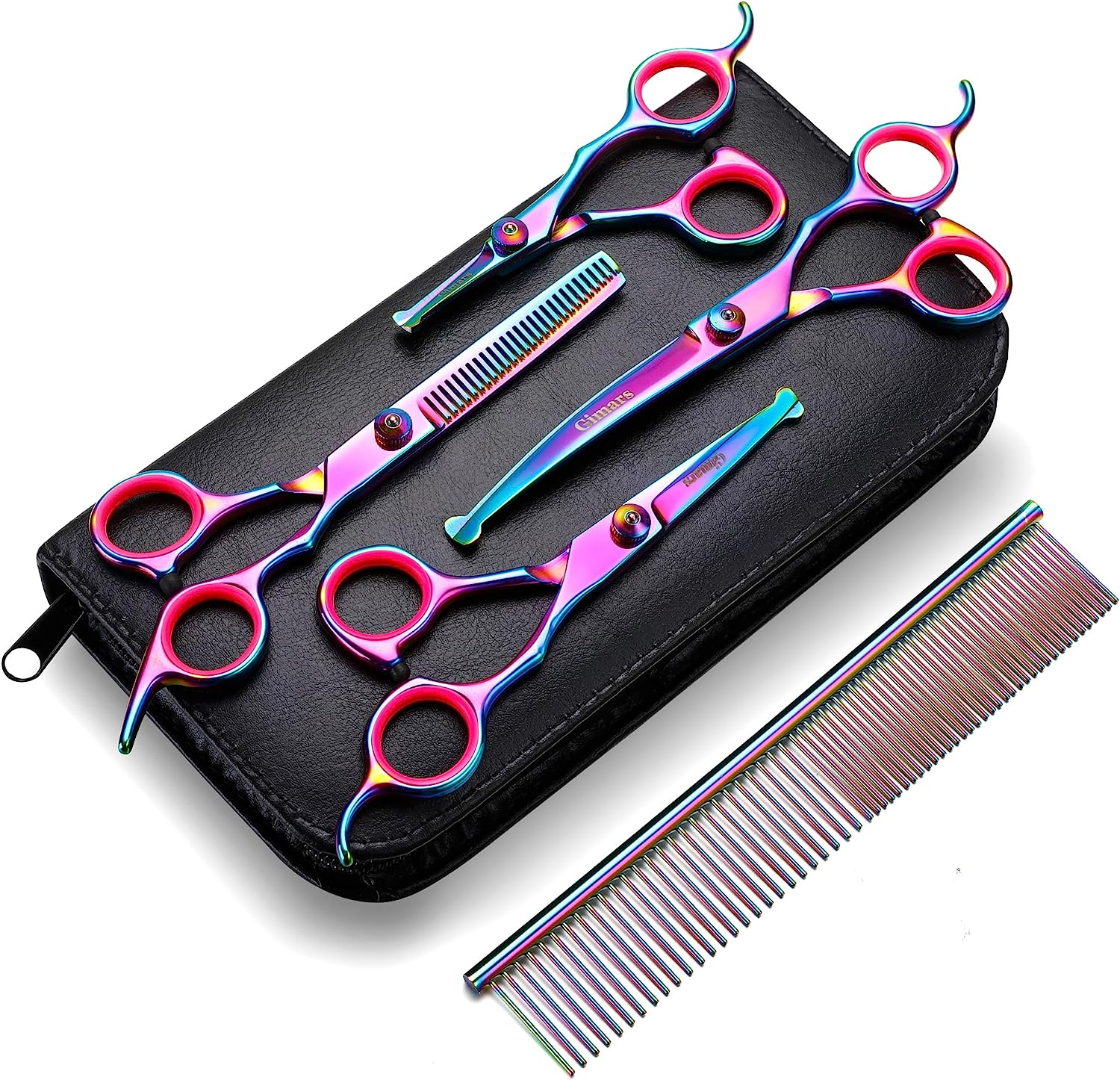 Gimars Professional 4CR Stainless Steel 6 in 1 Grooming Scissors for Dogs with Safety round Tip, Heavy Duty Titanium Coated Pet Grooming Scissor for Dogs, Cats and Other Animals image number 5
