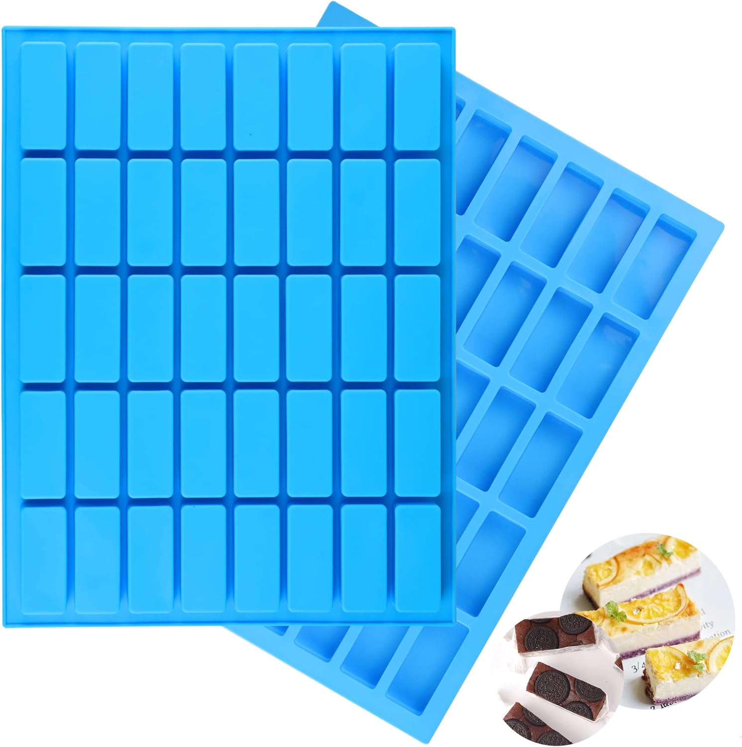 2 Pack of 40 Cavities Narrow Rectangular Chocolate Molds/Silicone Caramel Molds/For Fudge, Truffles, Nuts, Caramel/Ice Cube Tray Molds. image number 2