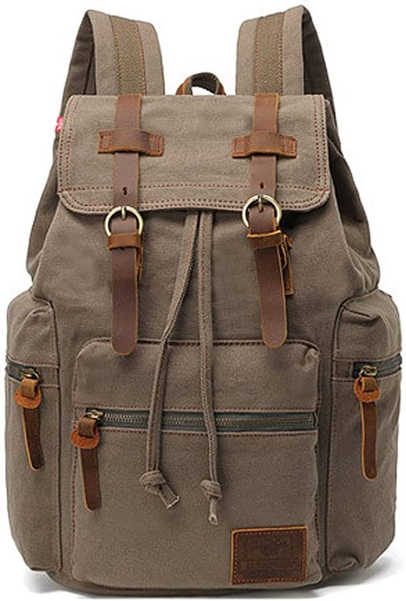AUGUR Vintage Canvas Leather Backpack Large Laptop Rucksack Bookbag Satchel Hiking Bag