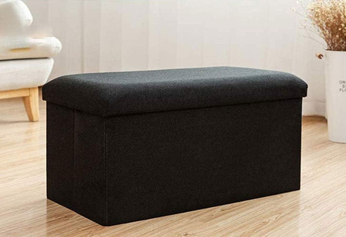 Folding Storage Ottoman Bench, 110L Oversized Savings Storage Bench for Bedroom and Hallway, Versatile Space-Saving Storage Box with Storage Chest Footrest Padded Seat (Deep Blue)