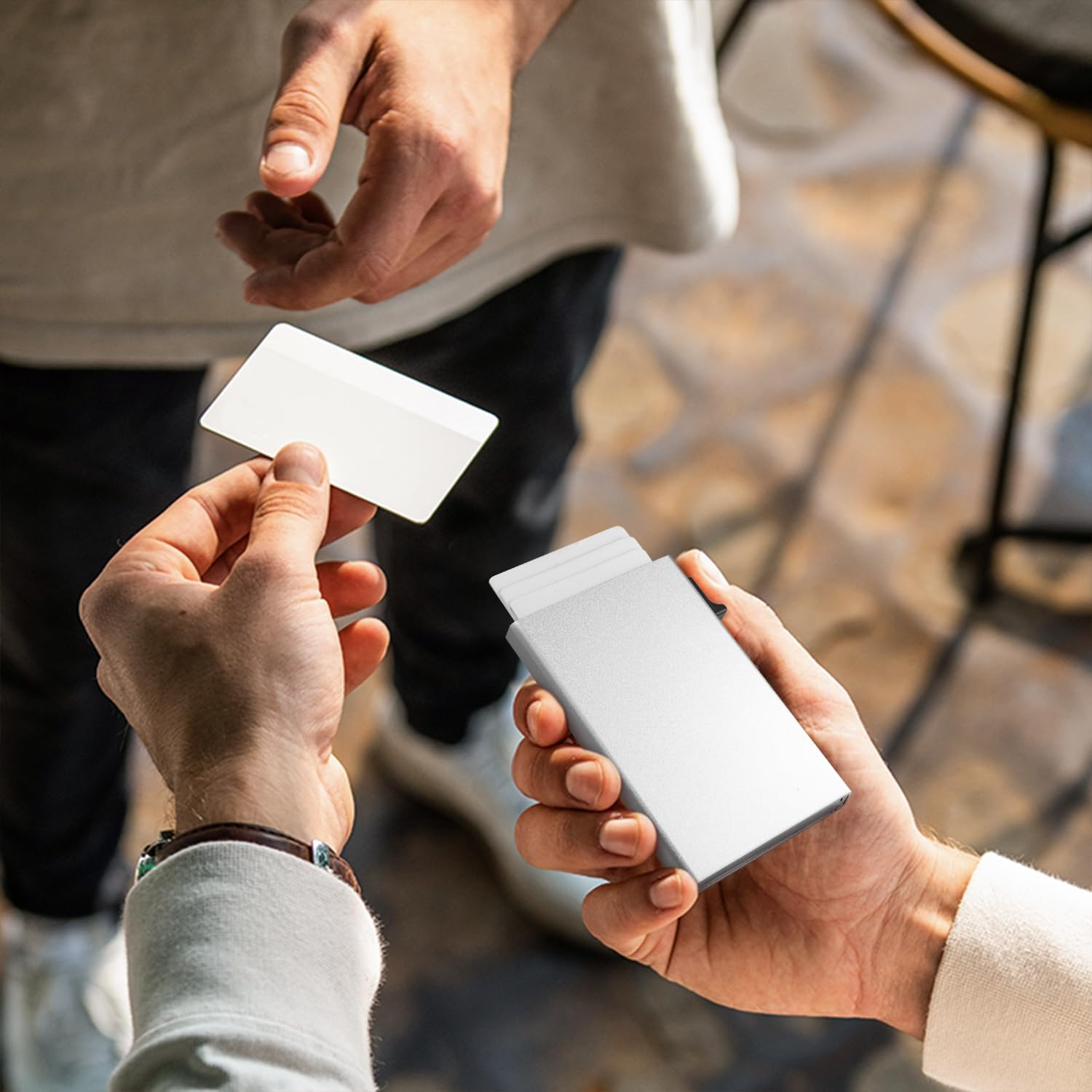 Aijohnny Magnetic Wallet Compatible with Magsafe, Durable Protective Aluminum RFID - Blocking Pop-Up 8 Card Holder for Men and Women, Compatible with Iphone 16/15/14/13/12 Series (Silver) - Silver image number 5