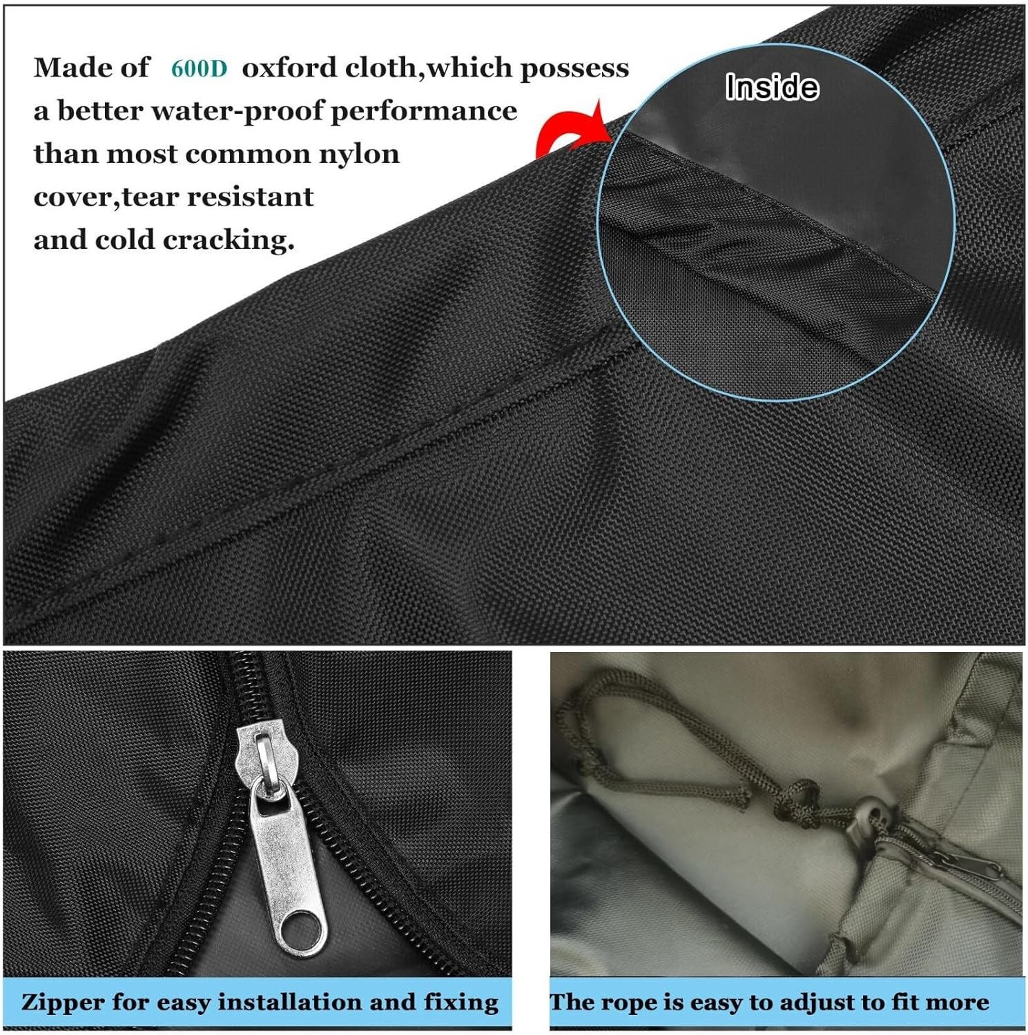 Boat Full Outboard Motor Cover 600D Heavy Duty Fabric, Waterproof, Black Outboard Boat Engine Cover (For 30~60HP Motor)