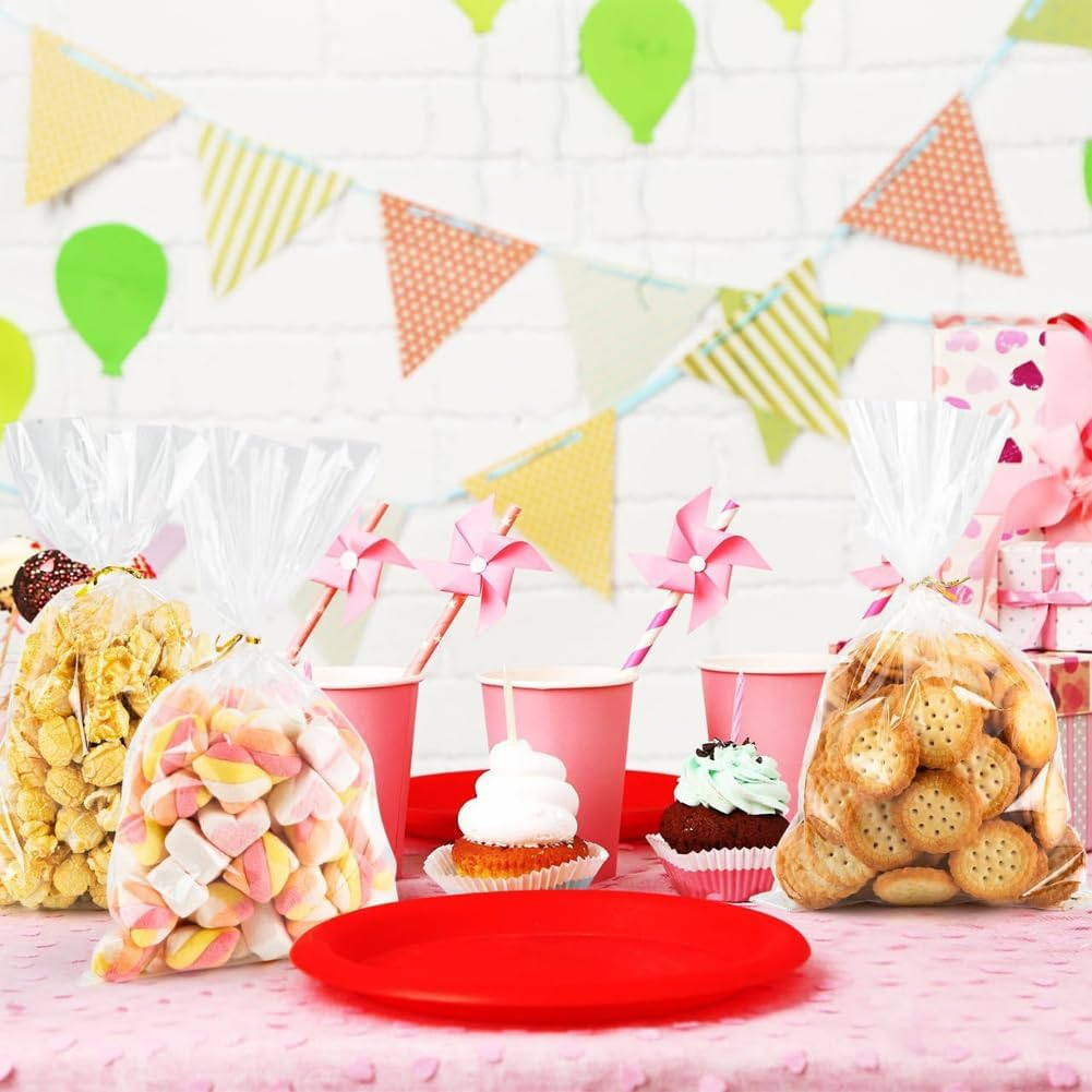 100Pcs Cellophane Bags,Suithink 12X17Cm Transparent Treat Candy Bags with Twist Ties for Small Gift Wrapping, Cookies, Party Favors, Bakery Packaging image number 4