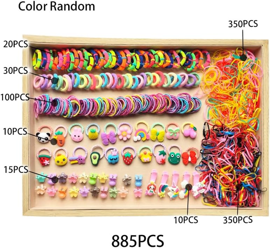 885 PCS Baby Hair Clips Accessories Set，Colorful Kids Hair Ties, Soft Hair Tie Gift Box, with Elastic Girls Hair Accessories Small Rubber Band Ponytail Holder image number 2