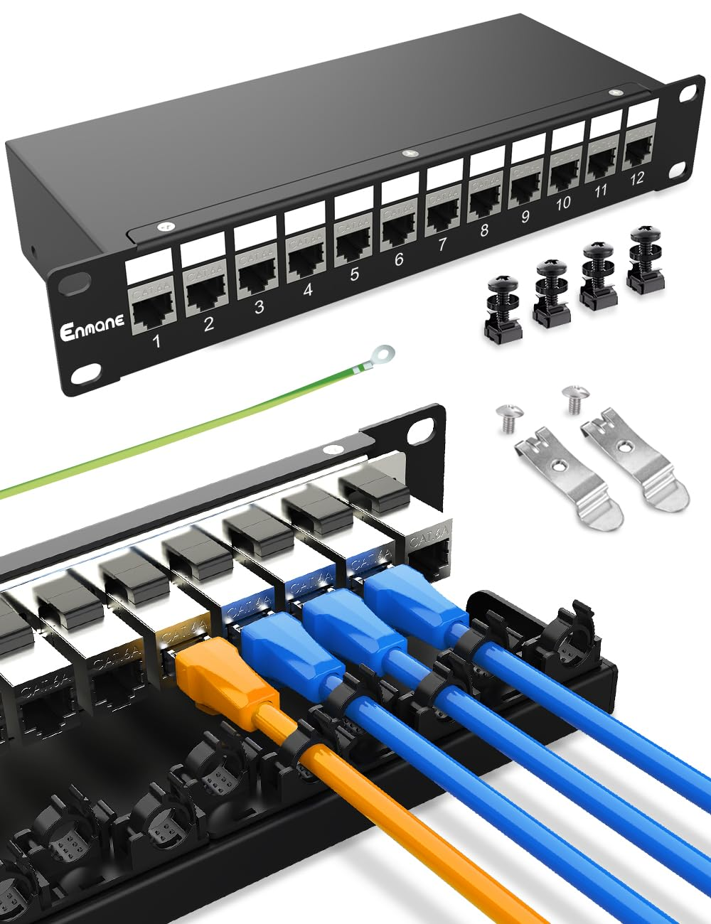Enmane 12-Port Cat6A Keystone Patch Panel for Rackmount 1U10Inch Network Patch Panel with Smart Cable Mangement image number 4