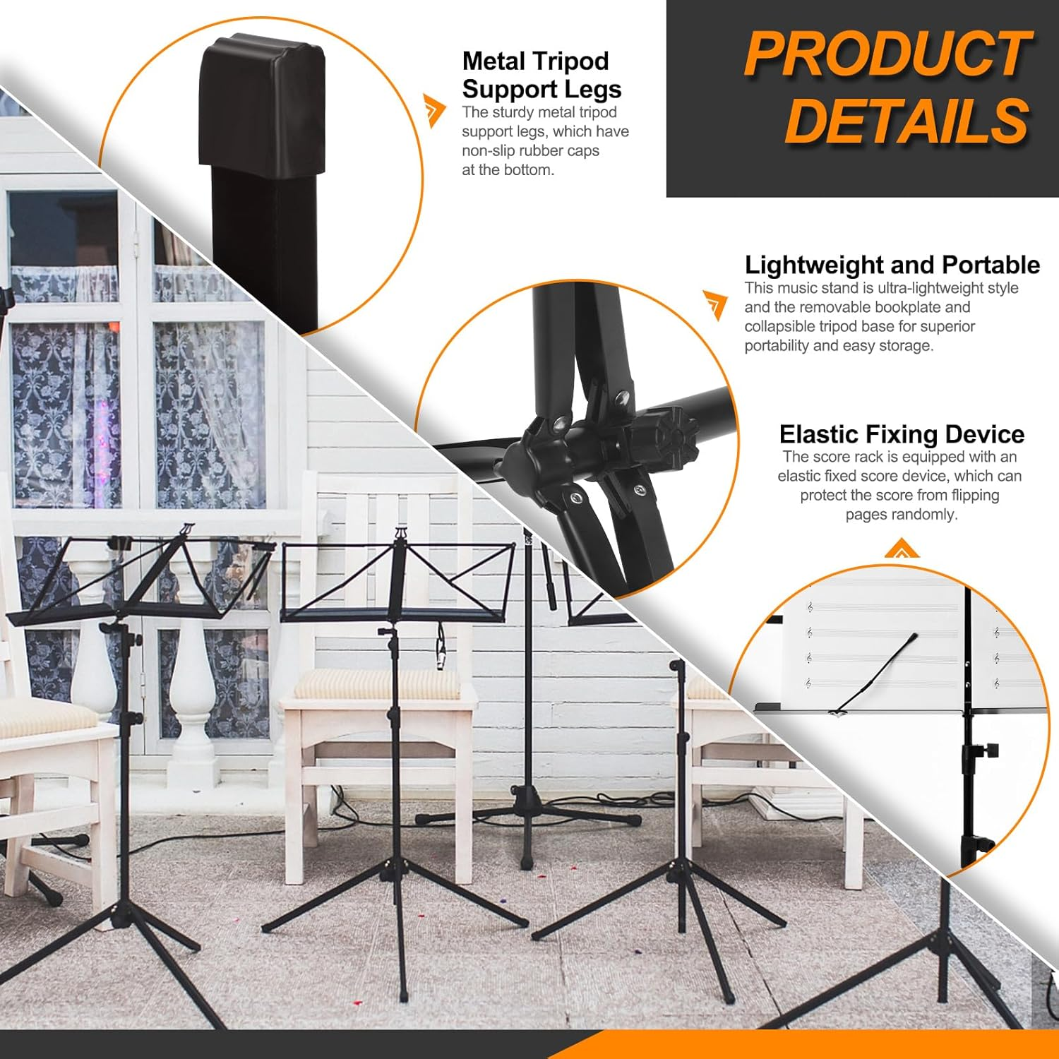 Rustark 1 Pack Sheet Music Stand Reinforced Portable Music Stand Desktop Book Stand Foldable Height-Adjustable Music Stand with Bag for Instrumental Performance Travel image number 6