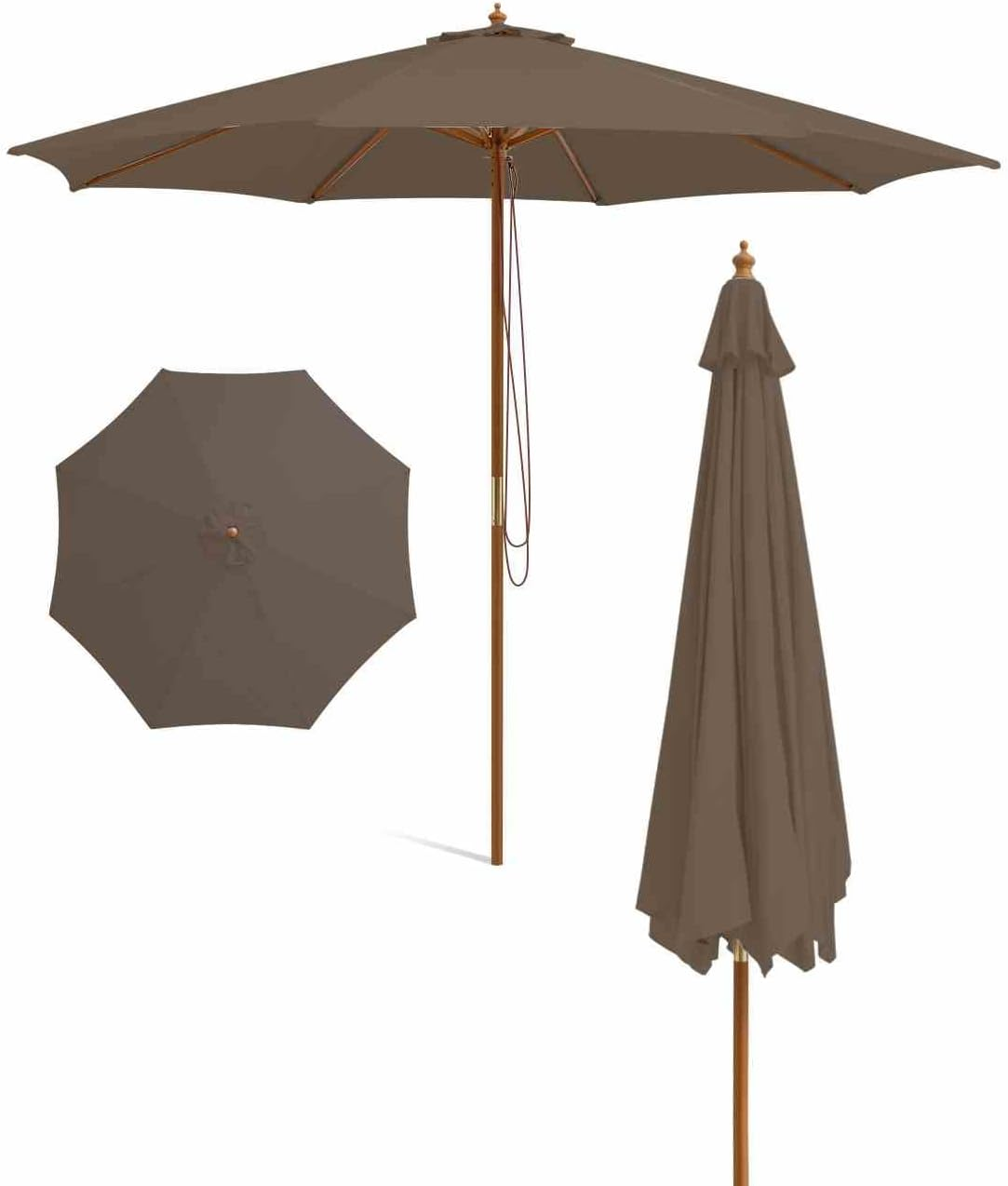 Costway 3M Patio Umbrella, Outdoor Table Market Umbrella with 8 Bamboo Ribs, Pulley Lift and Ventilation Hole, Outdoor Sunshade Umbrella for Poolside, Backyard and Beach
