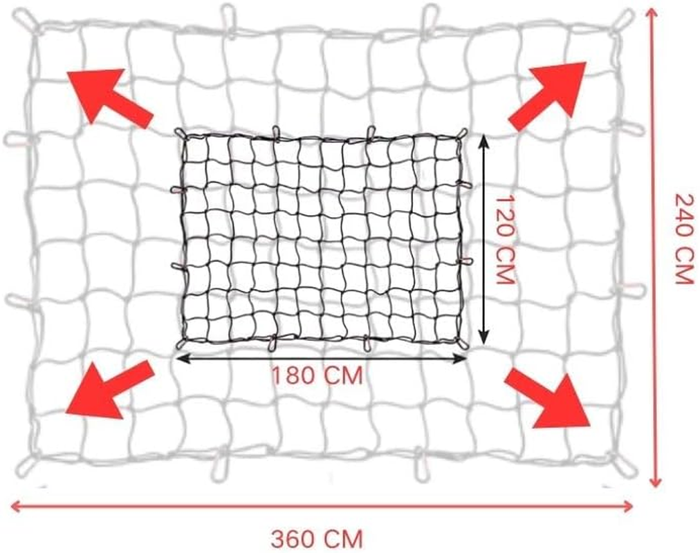 120 X 180CM Cargo Net for Pickup Truck Bed - Stretches to 240 X 360 CM, Nylon Mesh with 12 Aluminum Hooks &ndash; Universal Fit for Pickup, SUV, ATV, Boat image number 3