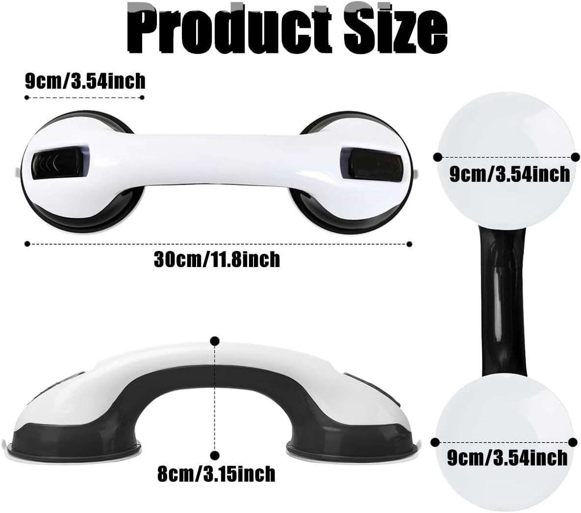 2Pcs 12 Inch Suction Grab Bar Shower Handle with Strong Hold Suction Cup,Suction Cup Anti-Slip Handrail,No Drilling,For Bathroom,Household,Elderly, the Injured,Black image number 6