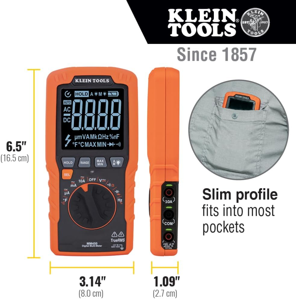 KLEIN TOOLS 600V 10A ACDC AUTO Range TRMS Slim Meter image number 6