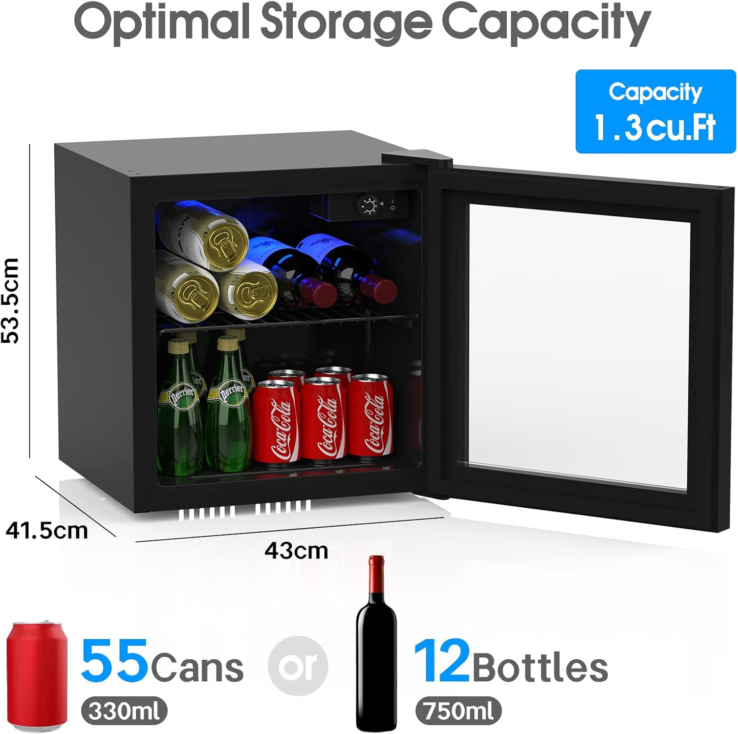 Advwin 36L Mini Bar Fridge Glass Door Mini Refrigerator Black image number 2