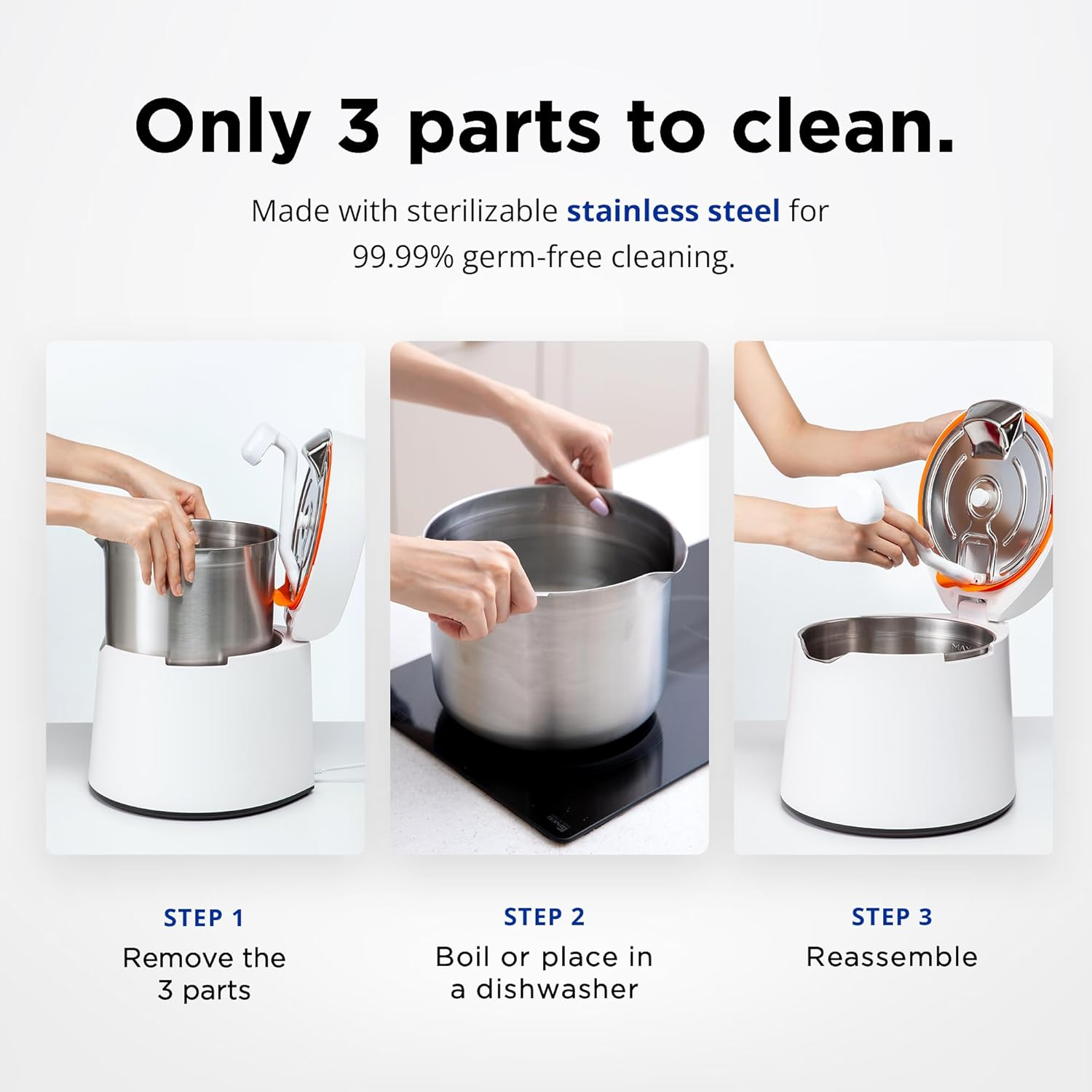 Carepod One 31S Stainless Steel Ultrasonic Cool Mist Humidifier Whisper-Quiet Easy Clean for Large Room 1Gal (4Liter), Only 3 Washable Parts, Auto Shut-Off