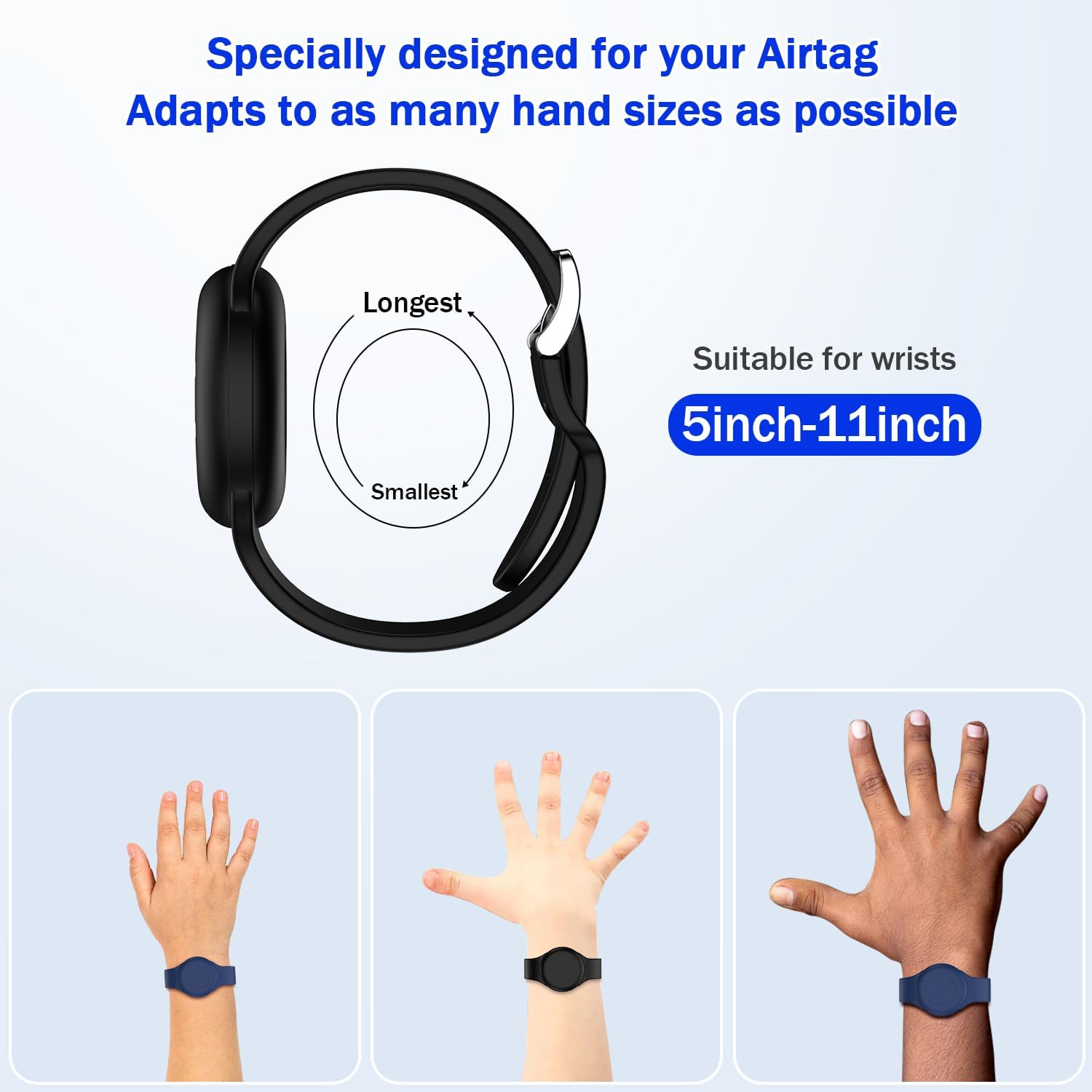 R-Fun Waterproof Air Tag Bracelets for Kids [2 Pack] Compatible with Apple Air Tag Finders with Soft Silicone,Anti Lost GPS Item Finders Case Cover for Kids,Night Blue/Black - Black/Red image number 2