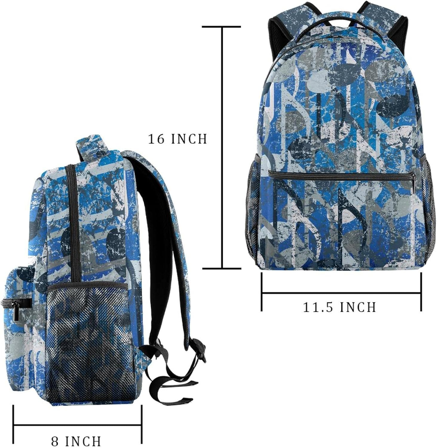 Retro Blue Musical Note Backpack Students Shoulder Bags Travel Bag College School Tote Backpacks image number 3