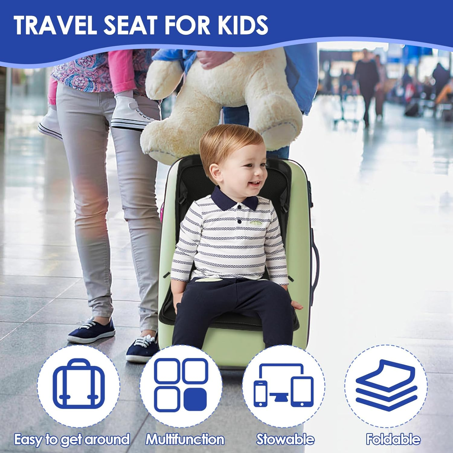 Portable Travel Seat with Seat Belt - Folding Kids Luggage Seat for Toddlers - Non-Slip, Comfortable & Fast Release - Suitcase Not Included image number 5