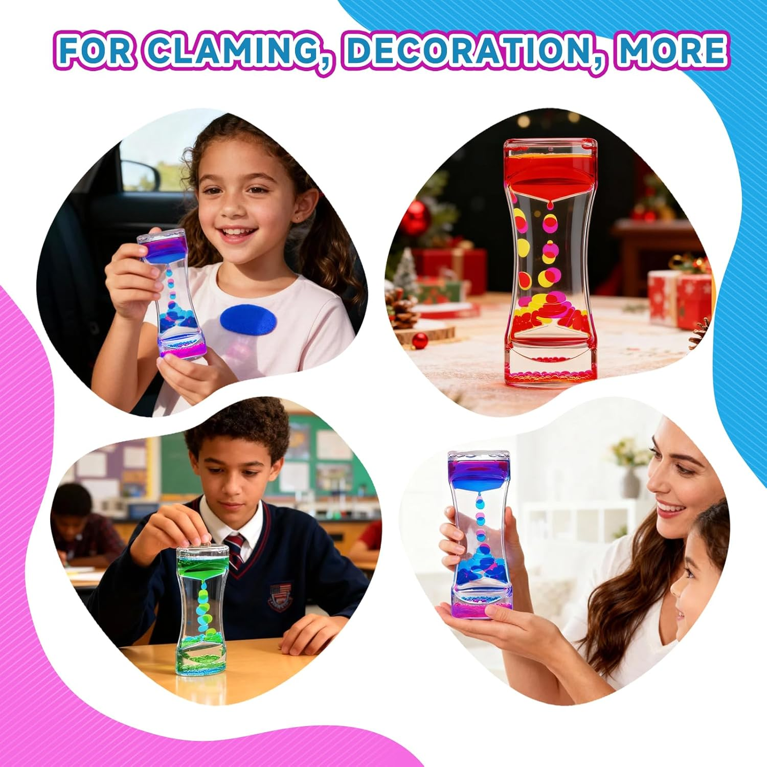 YUE ACTION Liquid Motion Bubbler Timer for Sensory Toys,Children Activity, Calm Relaxing Desk Toys, Anxiety Toys, Autism Toys, ADHD Toys, Assorted Colors, Pack of 3 (Style#3)