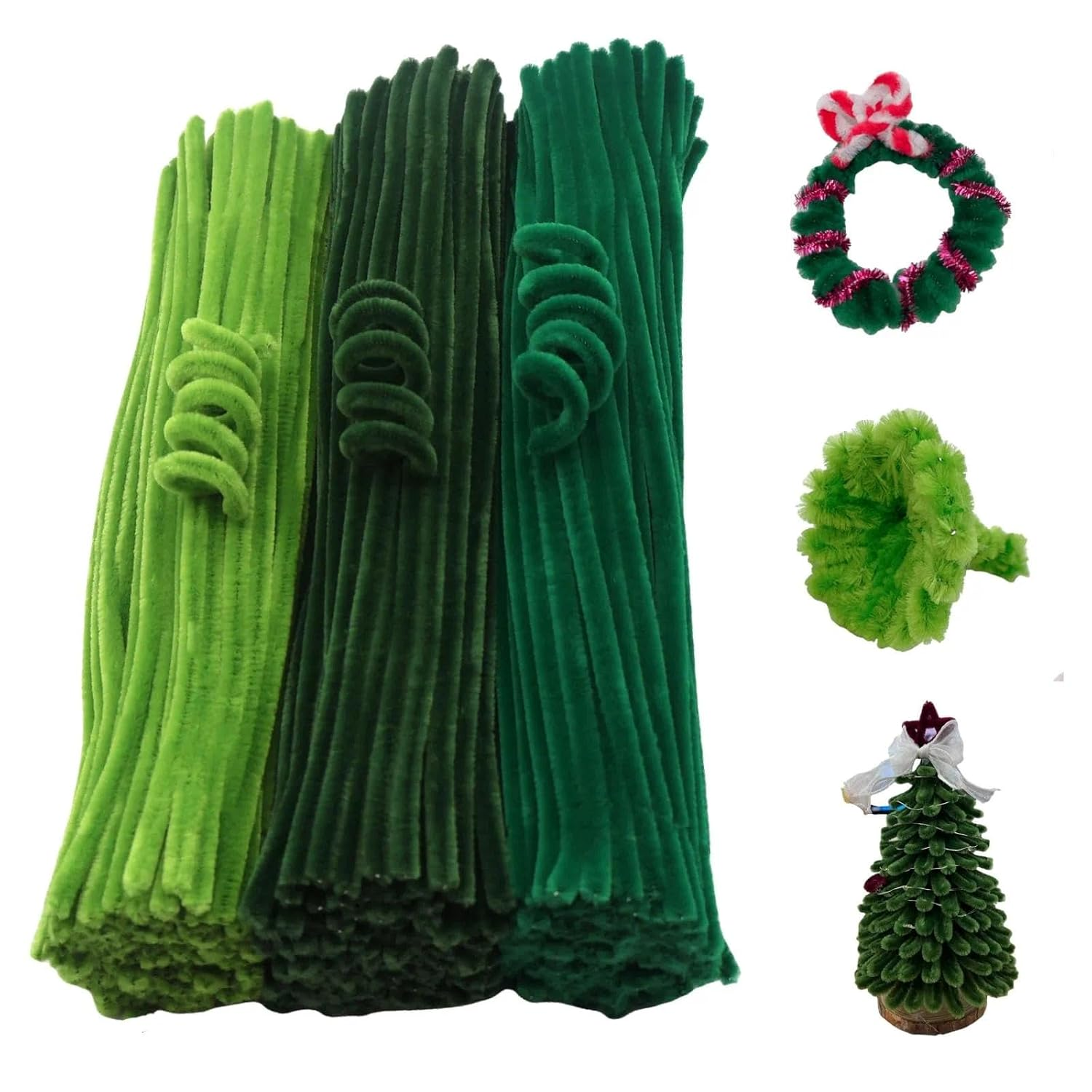 Green Pipe Cleaners Craft Set 300 Pcs, Fuzzy Chenille Stems Pipe Cleaner Kit for DIY Crafts, Christmas Tree & Holiday Decorations &ndash; Unron image number 1