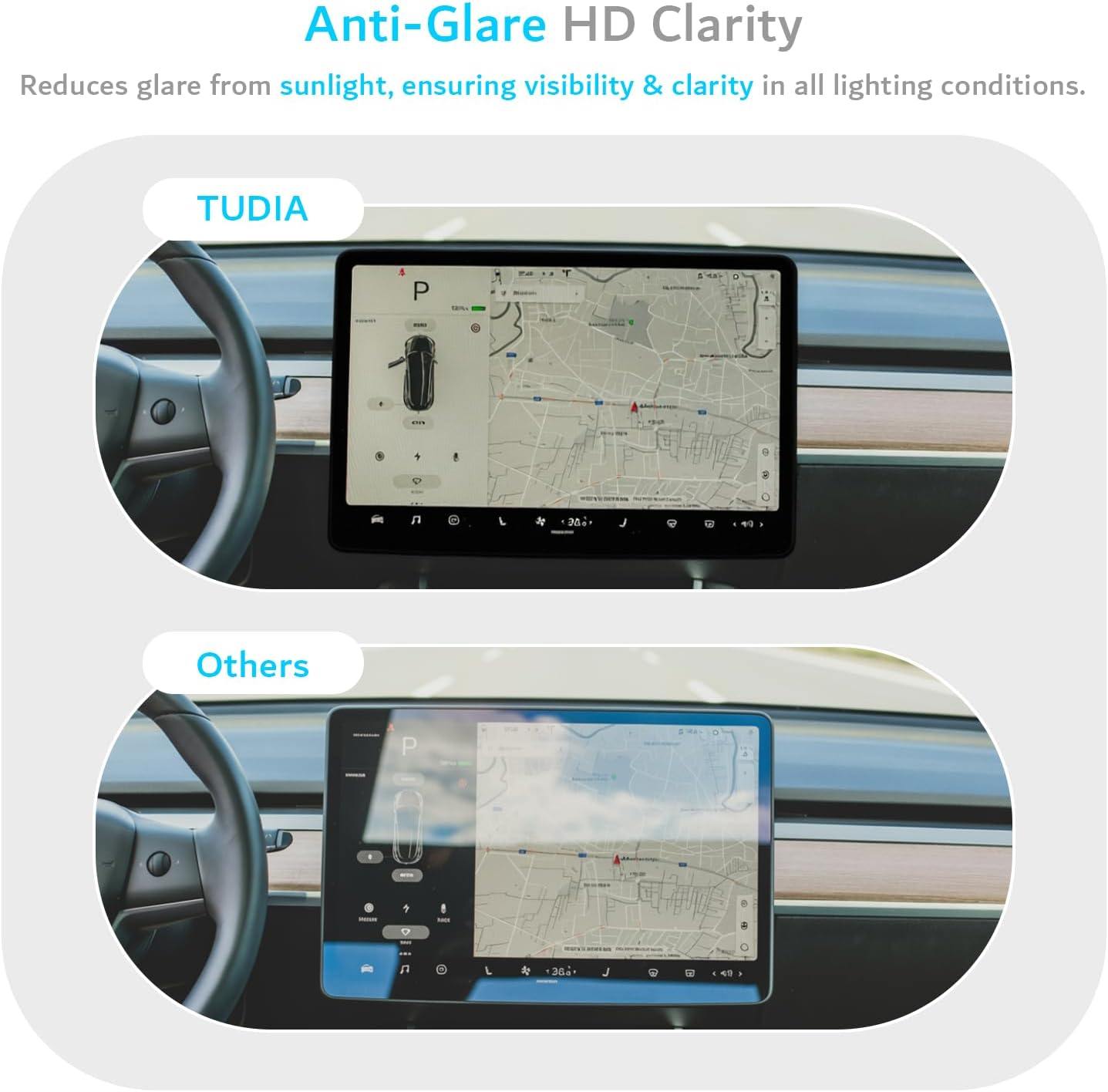 TUDIA 2-In-1 Snap-On Tempered Glass Screen Protector Case for Tesla Model 3 (2017&ndash;2023) & Model Y (2020&ndash;2024) &ndash; 15" Touchscreen Anti-Glare Scratch-Resistant Cover (Black) image number 1