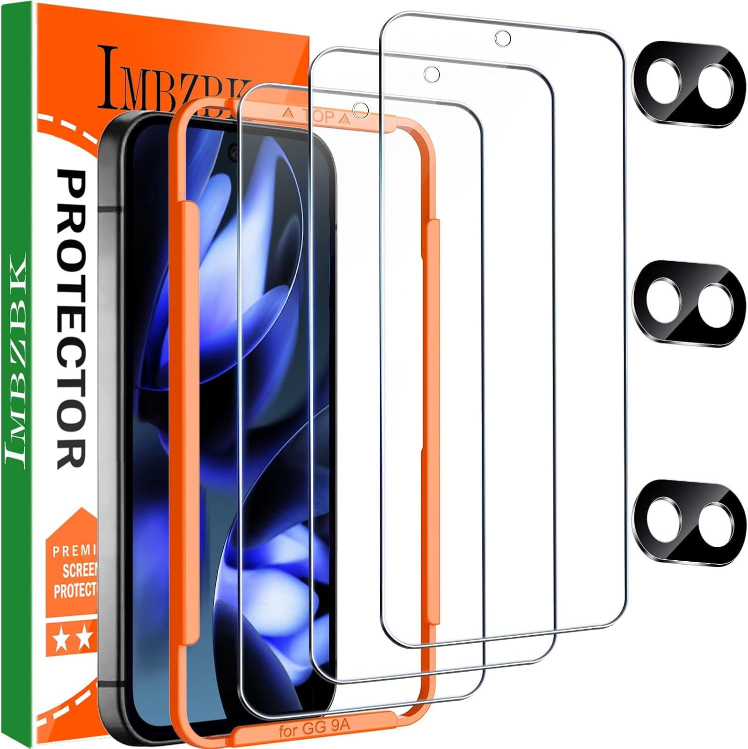 IMBZBK for Google Pixel 9A Screen Protector with Camera Lens Protector, [Military Grade Shatterproof] 9H+ Tempered Glass, Fingerprint Compatible, Ultra Durable, with Installation Tool [3+3 Pack]