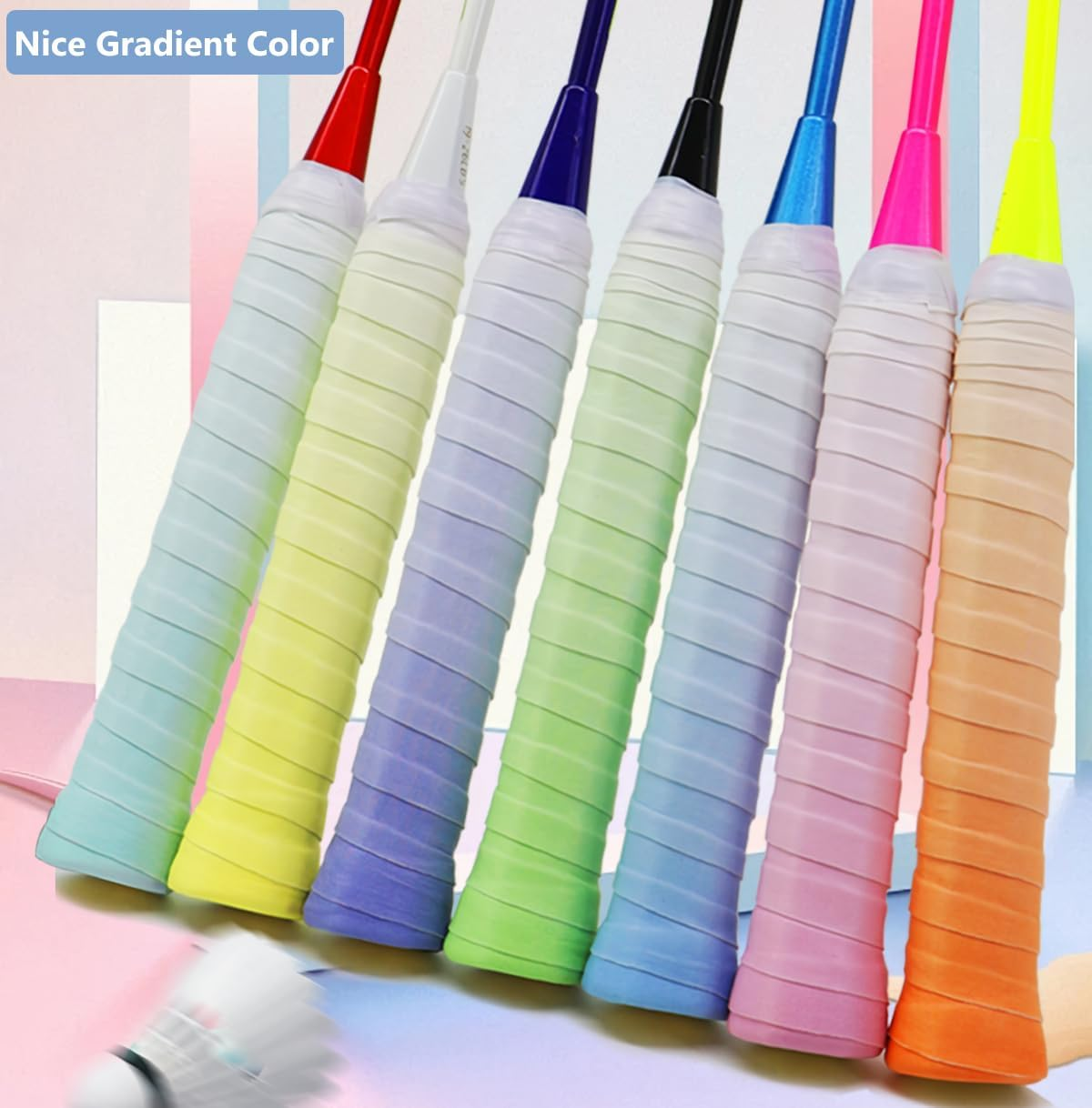 Tennis Racket Grip Tape [6 Pack], Gradient Color Non-Slip Grip Tape for Badminton Tennis Rackets, Precut/Soft Feel/Anti-Peeling/Long Lasting Racket Tape for Tennis - Blue Gradient image number 5
