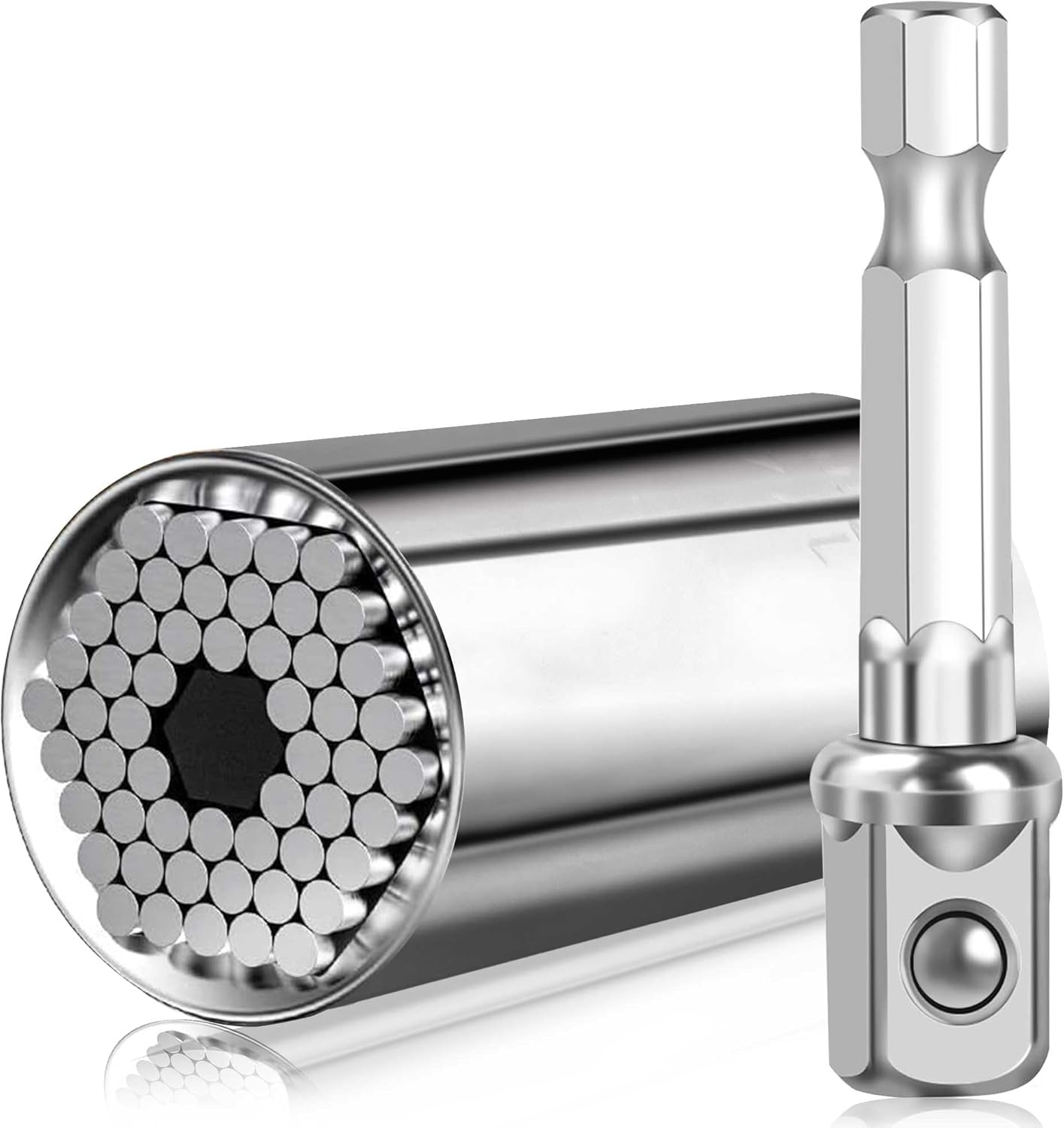 Viganoc Super Universal Socket Tools with Power Drill Adapter, 1/4" - 3/4" Standard and 7-19Mm Metric, Silver image number 4