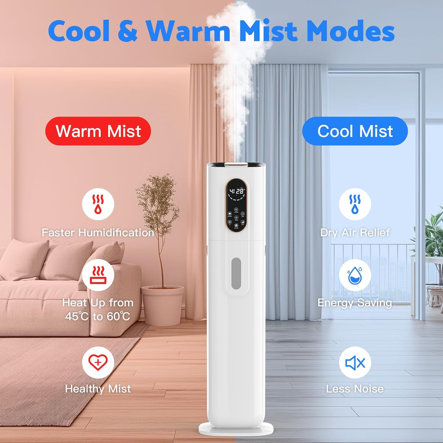 Yopower Humidifier for Large Room, 10L Large Capacity Top Fill Humidifiers for Home, Cool & Warm Mist Humidifier with 360&deg;Nozzle, Indoor Vaporizer Humidifier for Baby Pets Plants image number 5