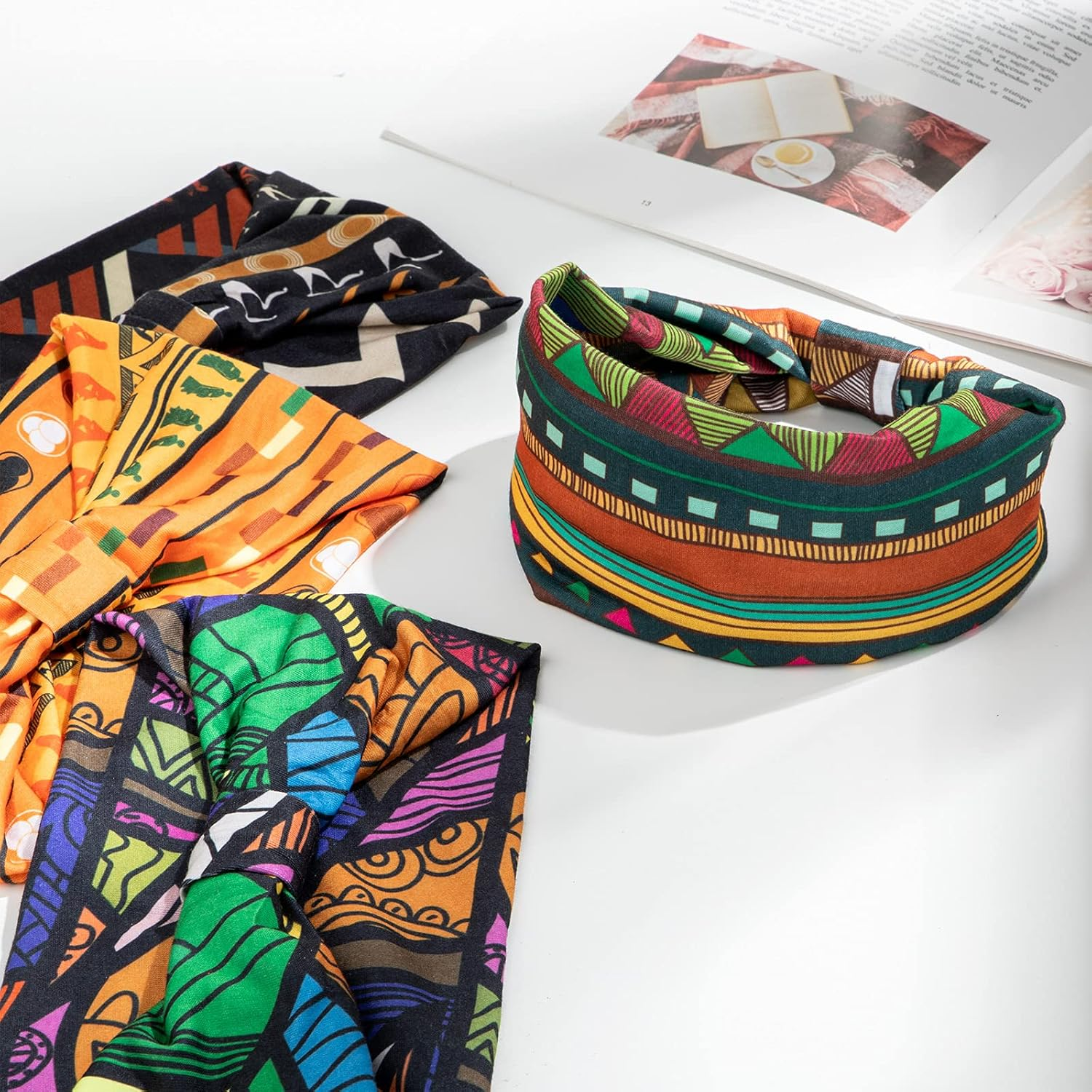 WILLBOND 4 Piece African Yoga Headband Stretchy Wide Knotted Hair Band African Hair Accessories for Women and Girls (Vintage Series) image number 4