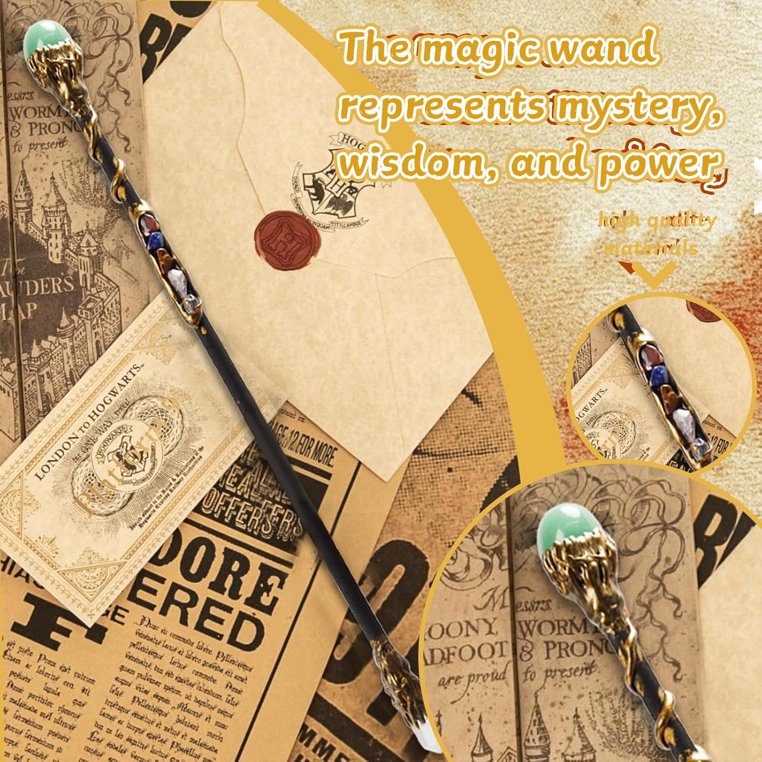 Fine Handcrafted Crystal Magic Wand with Green Aventurine and White Crystal Gemstones - Cosplay Magic Wand for Witches and Wizards - B image number 3