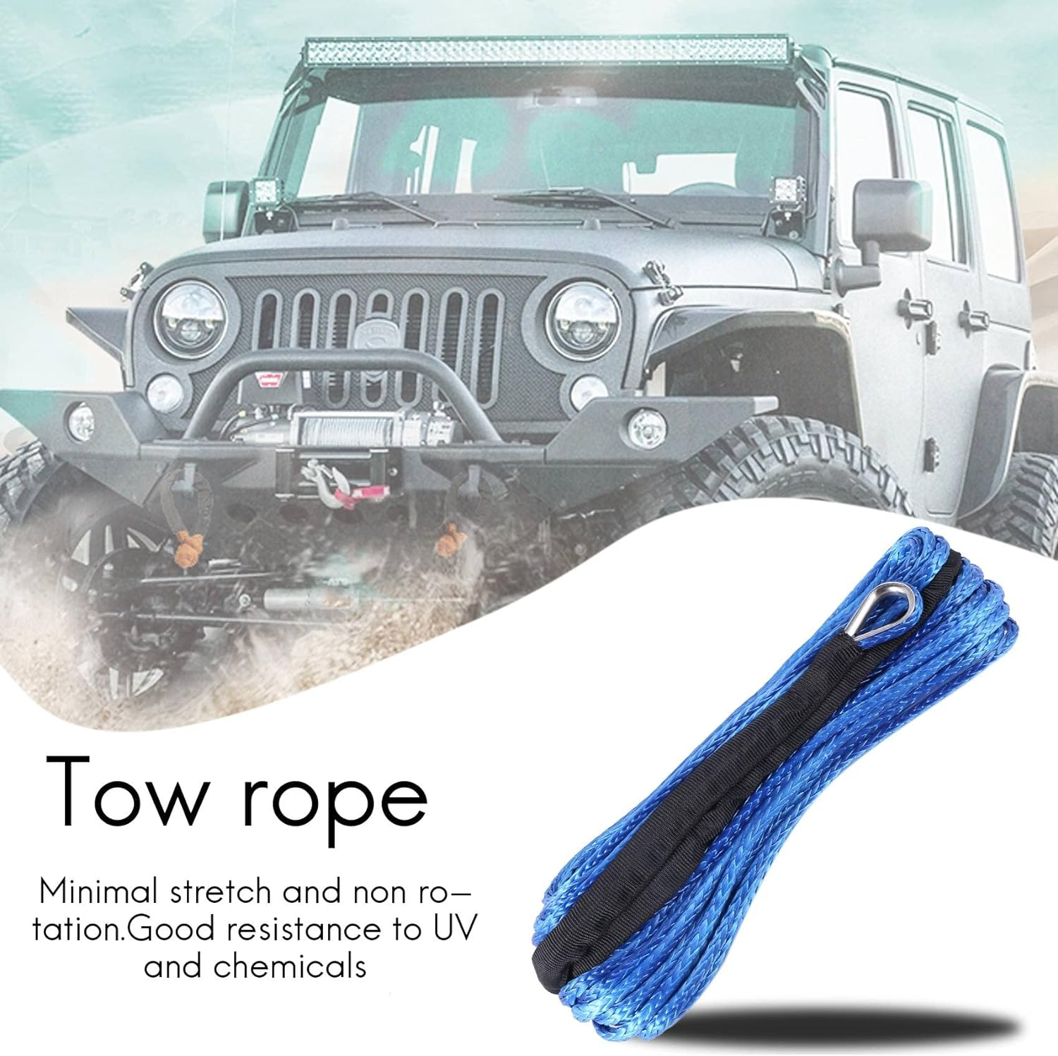 3/16 Inch X 50 Inch 7700 Lbs Synthetic Winch Line Cable Rope with Protection Sleeve for ATV UTV (Blue) image number 5