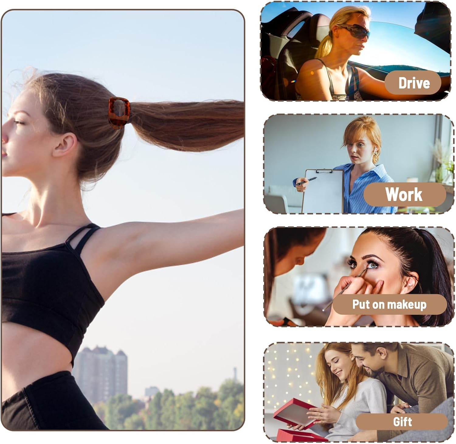 Flat Hair Claw, Pack of 4 Leopard Print Hair Clips for Women, Resin Material, Strong Hold for Thin and Thick Hair, Ideal for Everyday, Office, Sports and Leisure image number 3