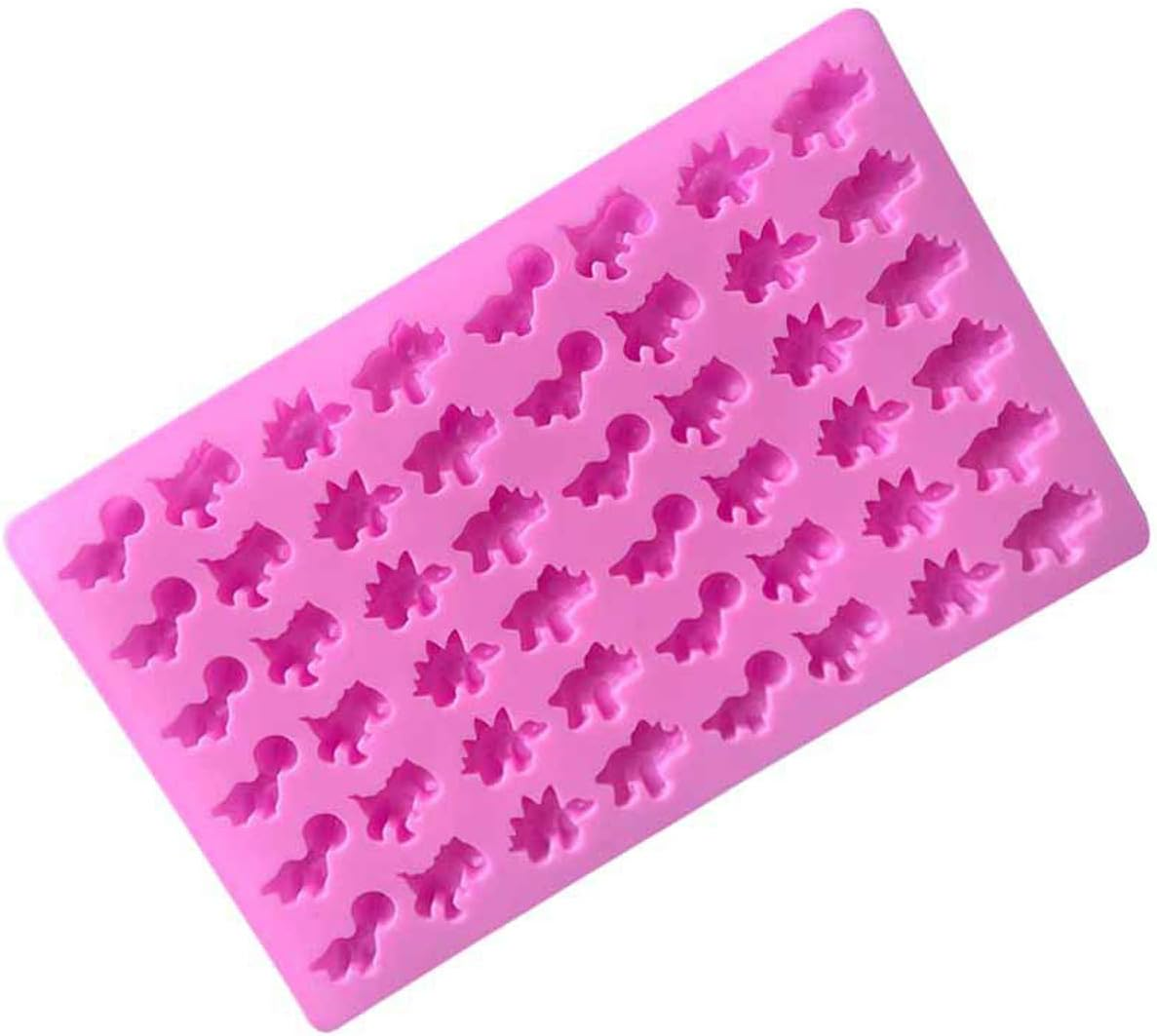 Mini 48 Dinosaur Silicone Gummy Chocolate Baking Mold with Dropper Ice Cube Tray Candy Sweet Jelly Mould Cake Cupcake Topper Decor Molds DIY Tool (Pink) image number 4