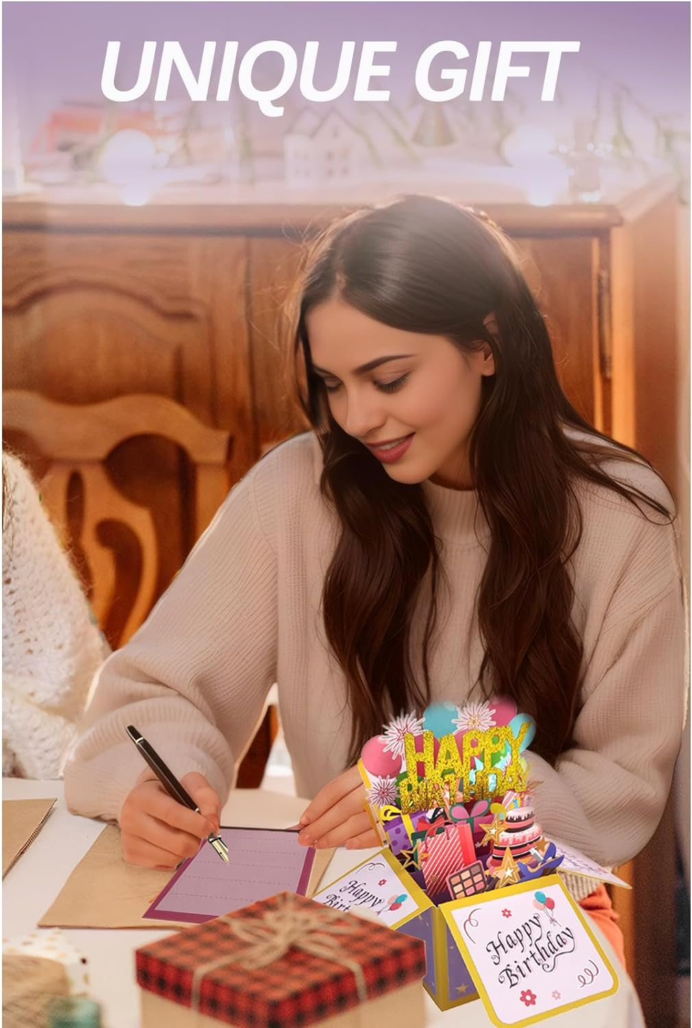 3D Happy Birthday Card, Paper Pop up Birthday Cards Greeting Cards with Blank Card and Envelope, Unique Birthday Card for Women Mom Wife Daughter Grandma Girlfriend (Happy Birthday) image number 2