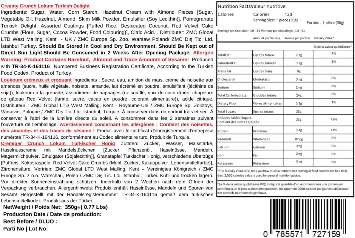 Mughe Gourmet Creamy Crunch Turkish Delight with Premium Nuts - 350G Lokum in Metal Gift Box - Authentic Snack & Dessert image number 2